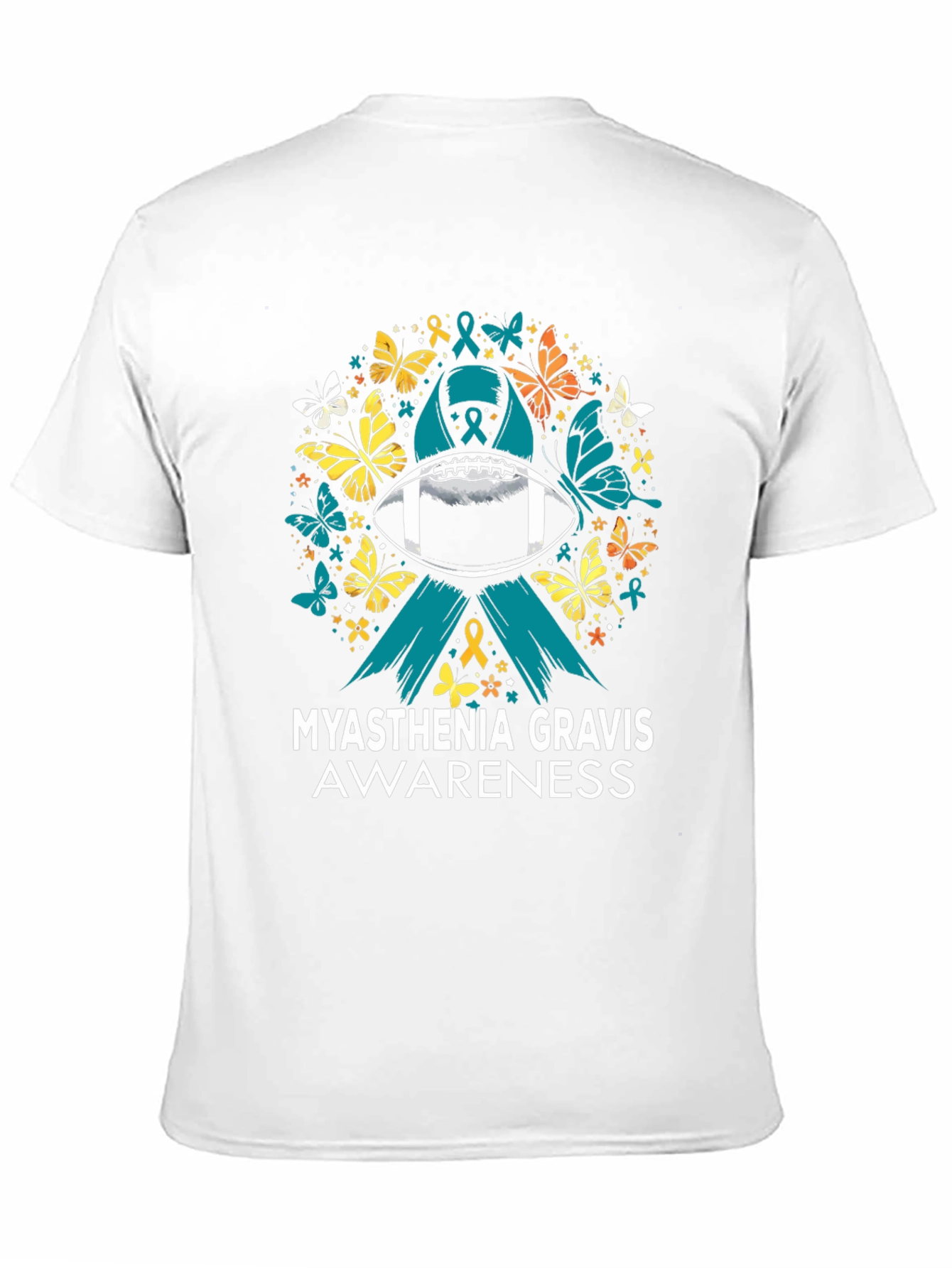 Black Myasthenia Gravis Awareness Football T-Shirt view 11