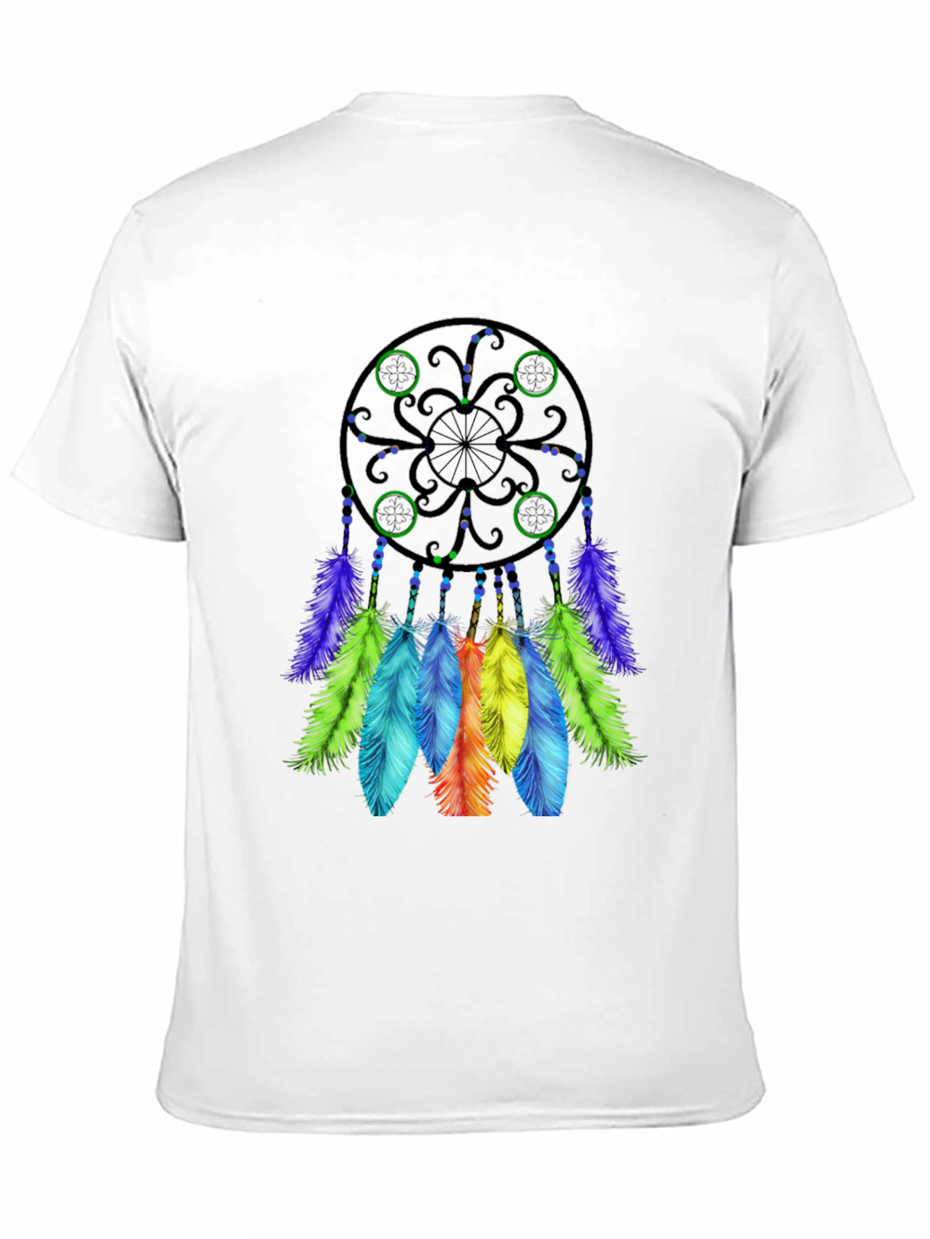 Black Dreamcatcher T-Shirt - Black Cotton Tee with Colorful Feather Design view 11
