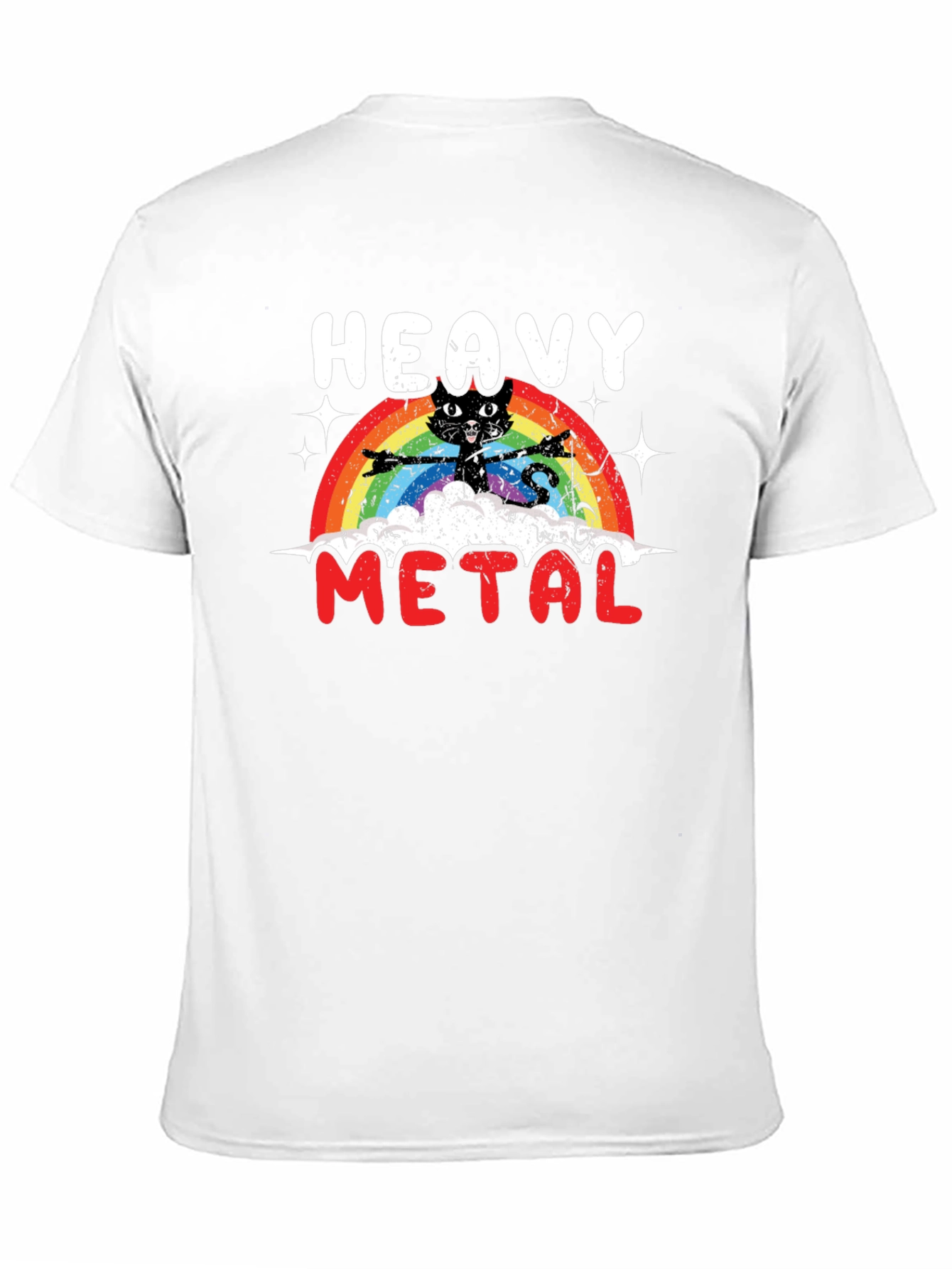 Black Heavy Metal Cat Rainbow T-Shirt view 11