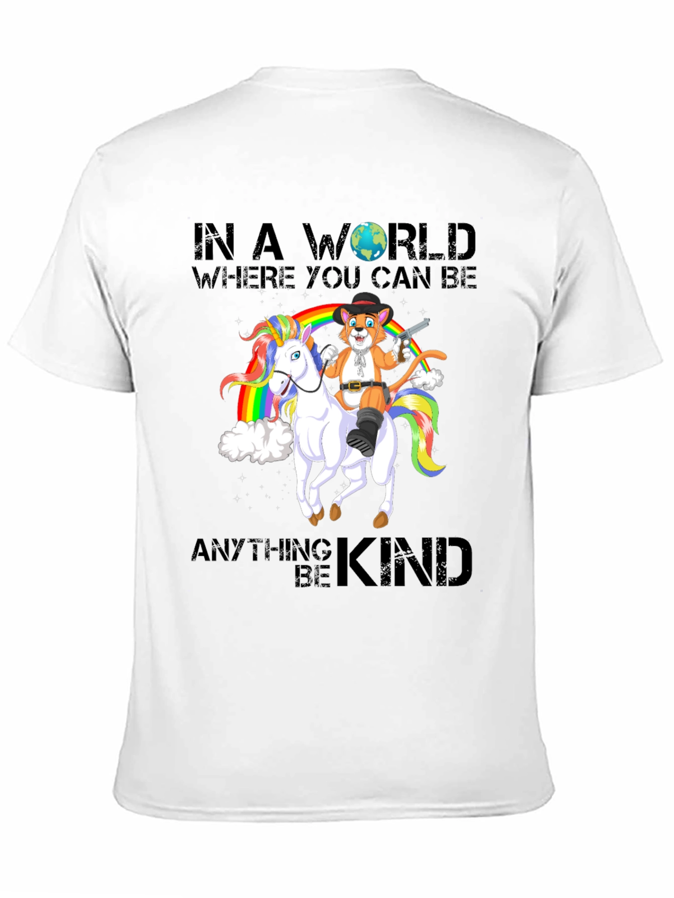 Black Be Kind T-Shirt: Cat Cowboy Riding Unicorn view 11