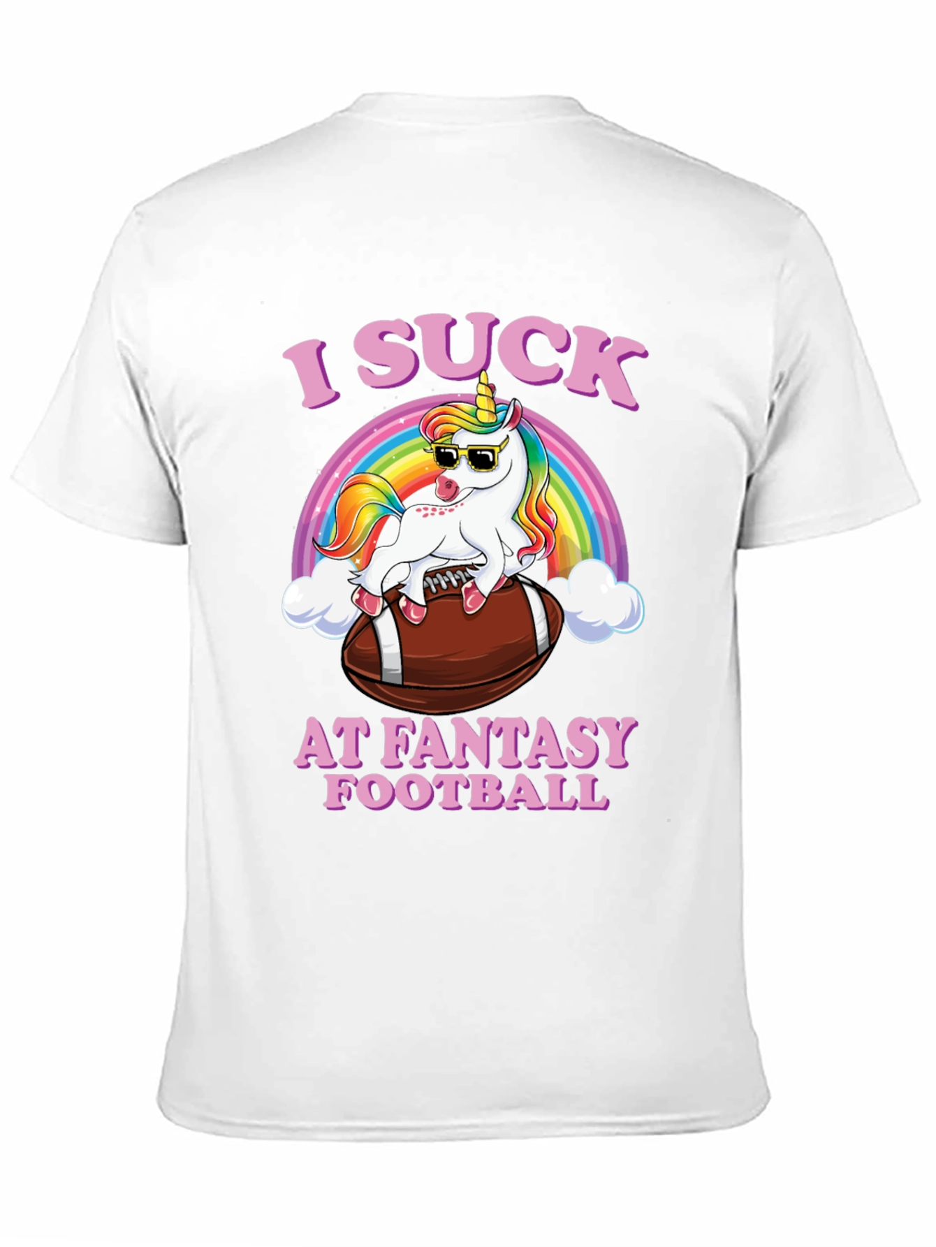 Black I Suck at Fantasy Football Unicorn T-Shirt view 11