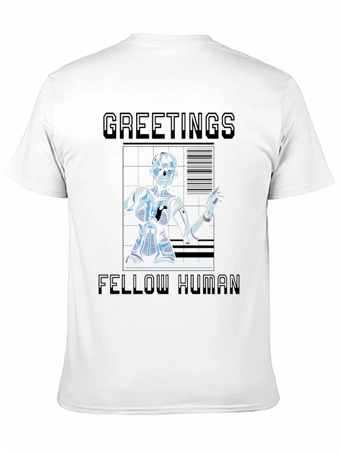 Black Greetings Fellow Human T-Shirt - Sci-Fi Robot Design view 11