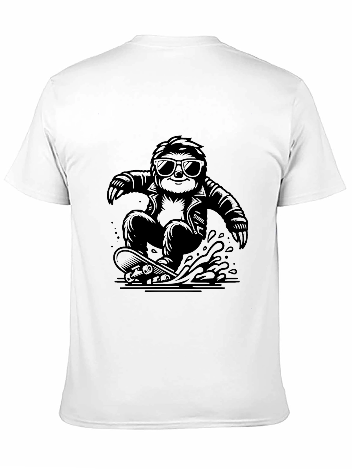Black Cool Sloth Skateboarder Graphic Tee - Black view 11