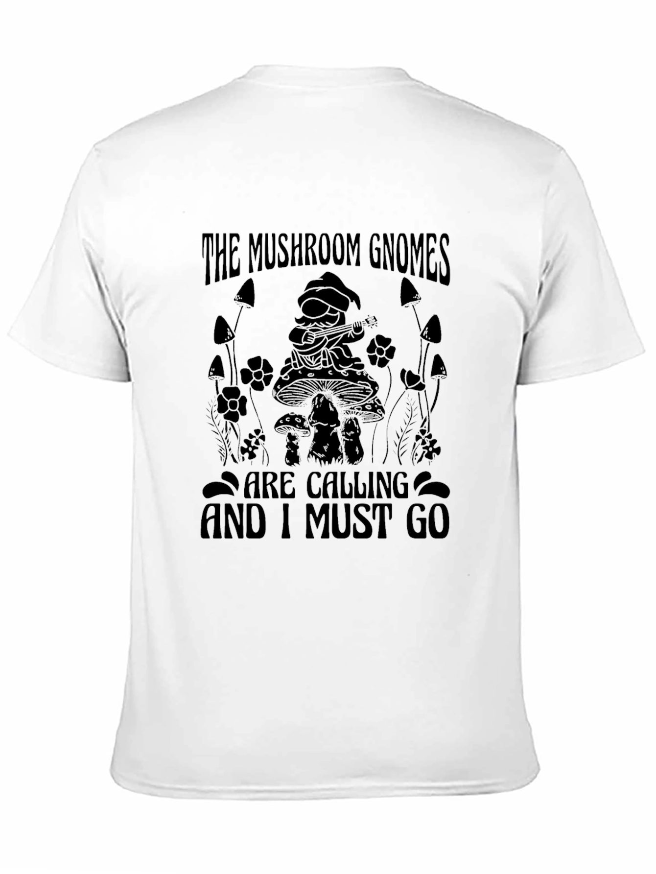 Black Mushroom Gnome Calling Graphic T-Shirt view 11