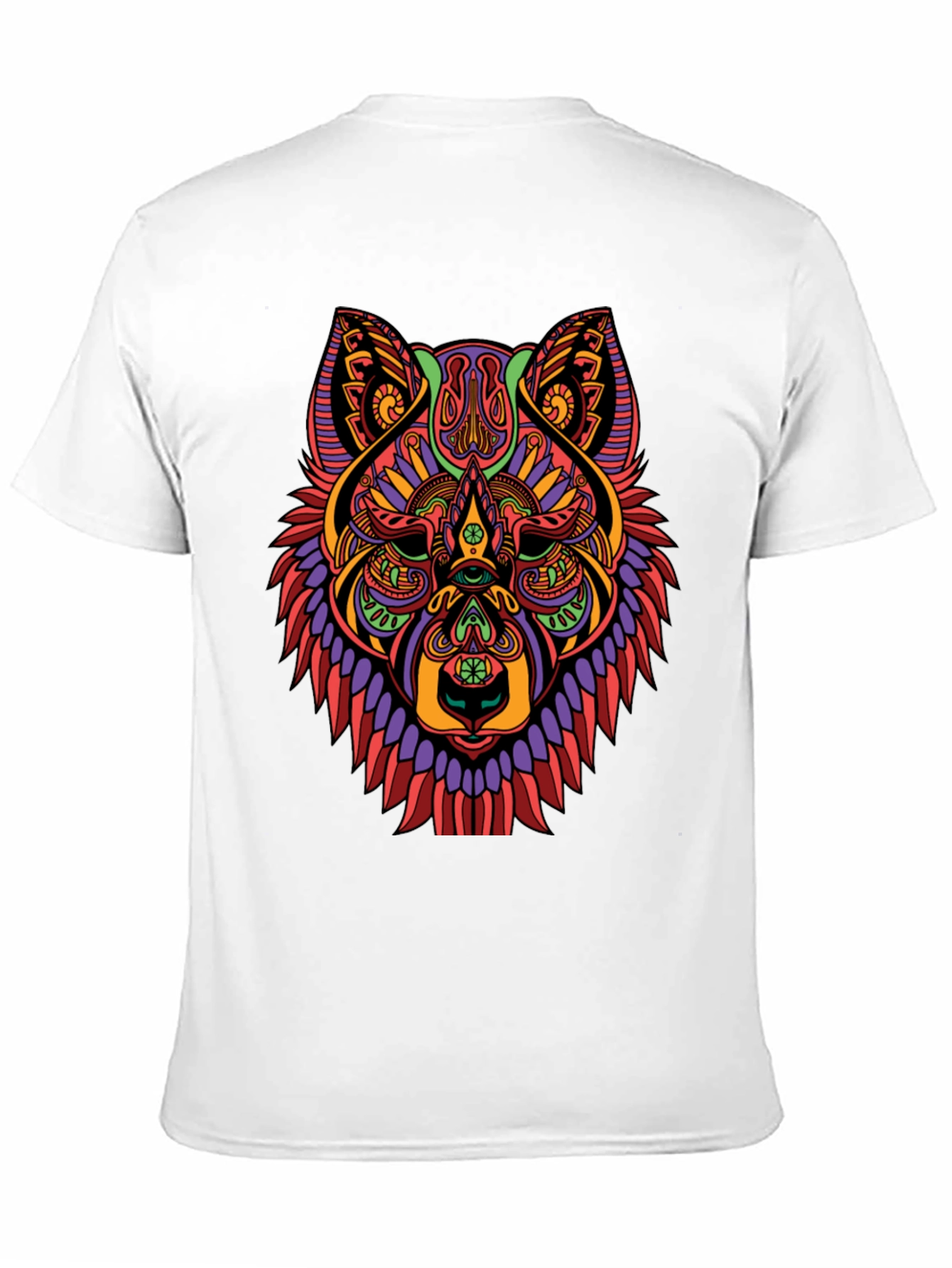 Black Psychedelic Wolf Graphic Print Black T-Shirt view 11