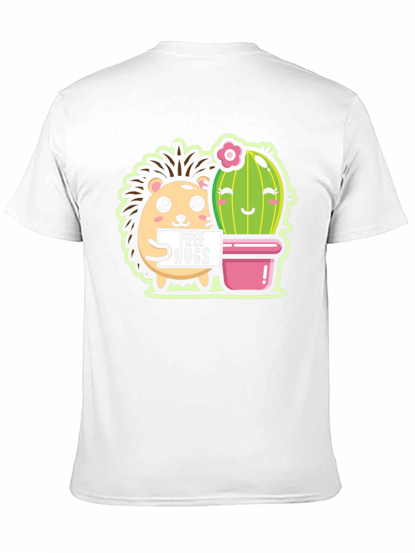 Black Cute Hedgehog & Cactus Free Hugs Black T-Shirt view 11