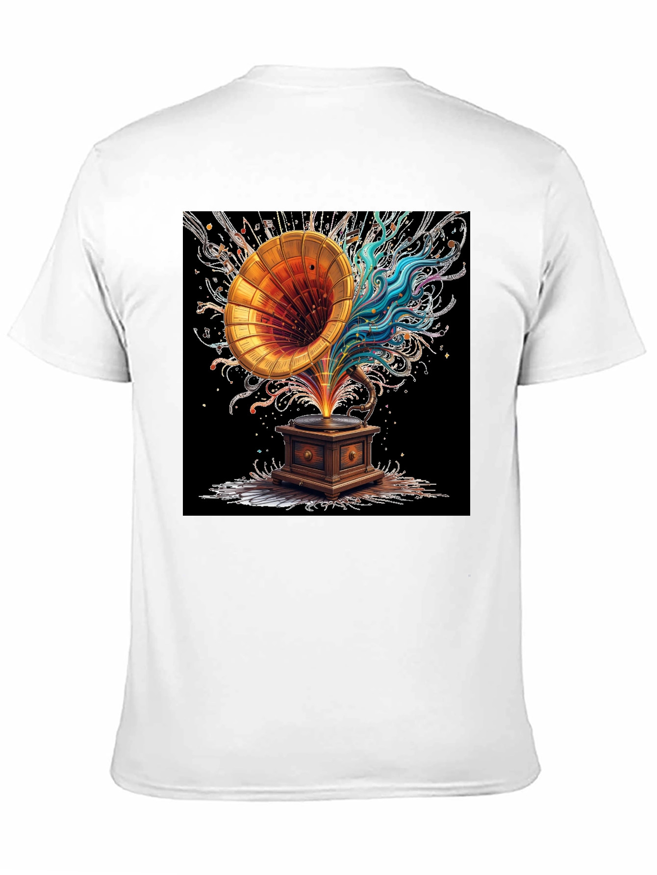 Black Vintage Gramophone Music Art T-Shirt view 11