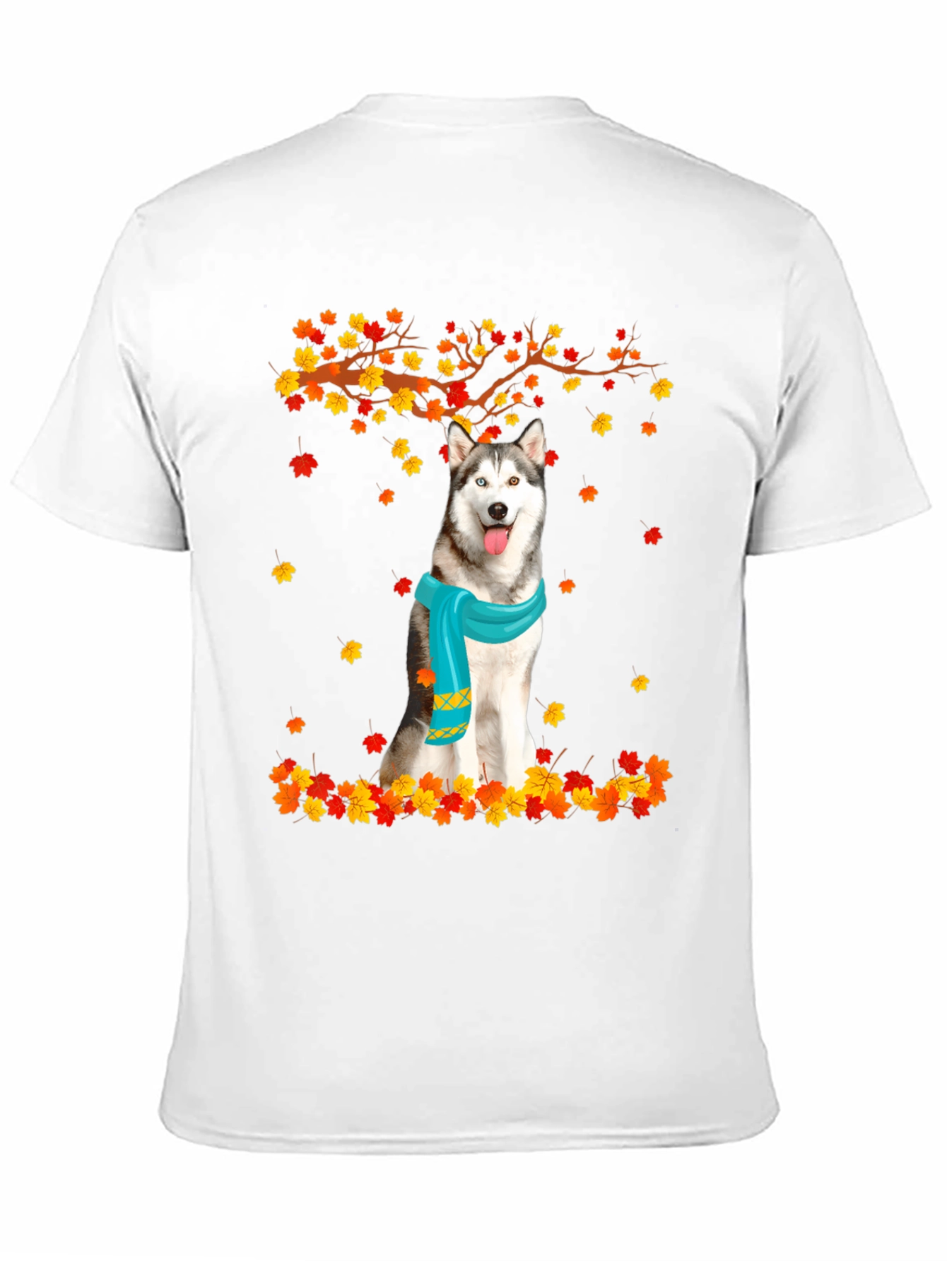 Black Husky Autumn Leaves Graphic T-Shirt view 11
