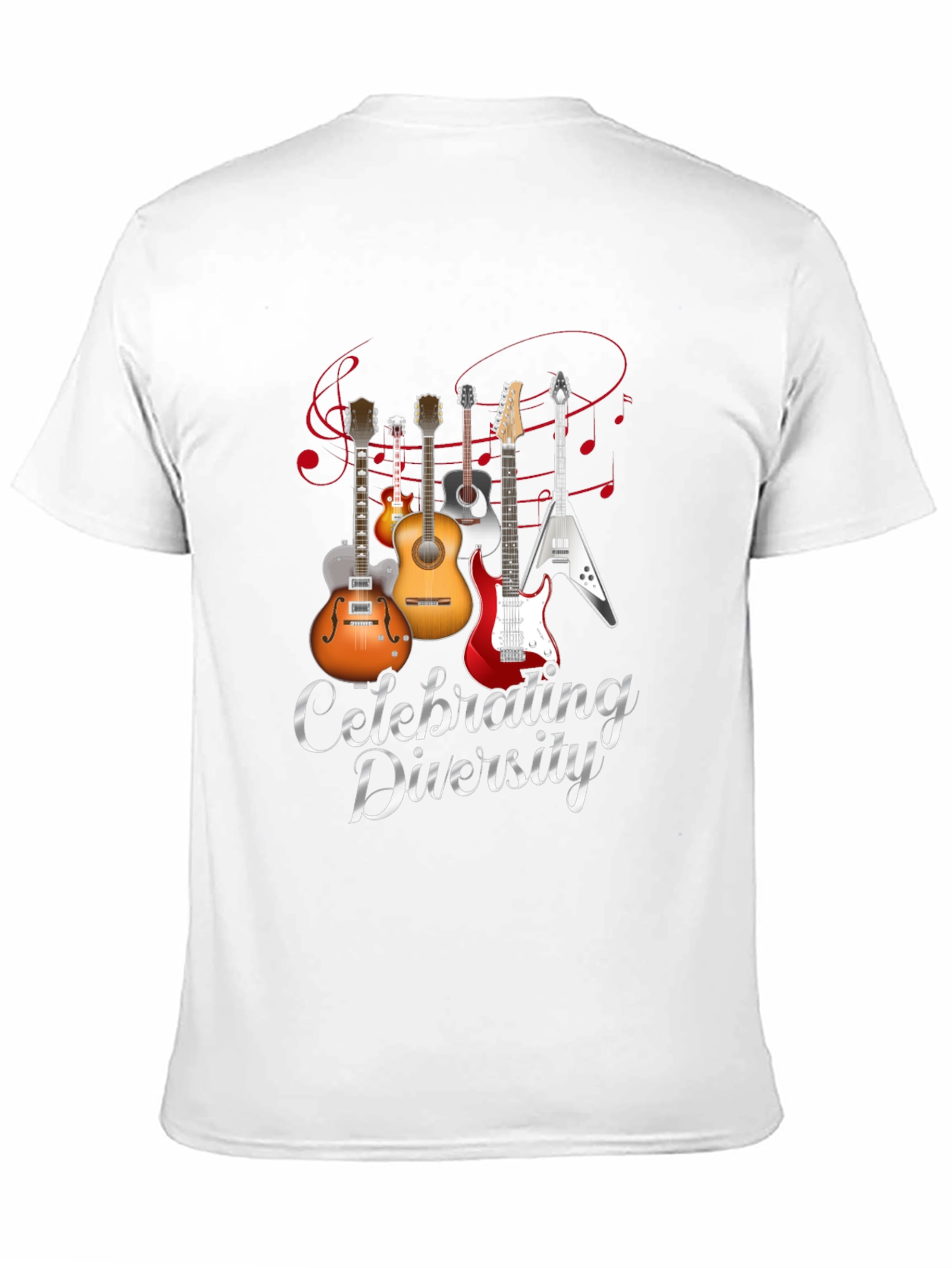Black Celebrating Diversity Guitar Graphic T-Shirt view 11