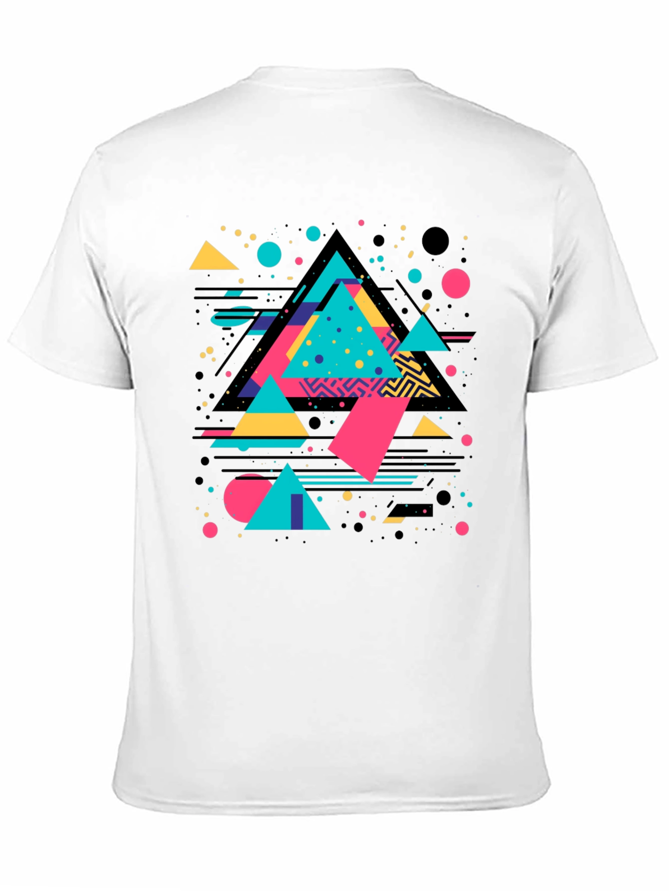 Black Retro Geometric Triangle Graphic Black T-Shirt view 11