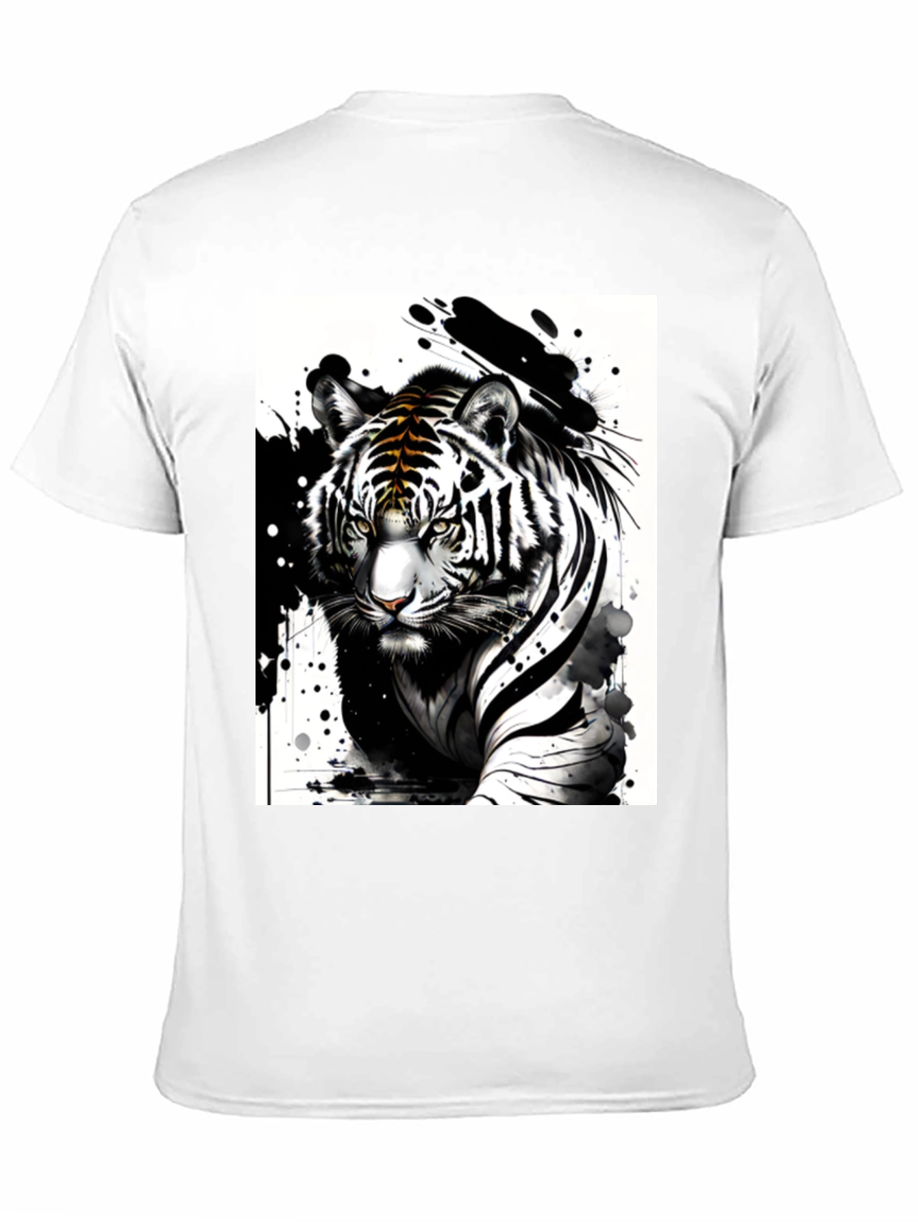 Black Tiger Ink Art Graphic Tee - Black Cotton Blend T-Shirt view 11