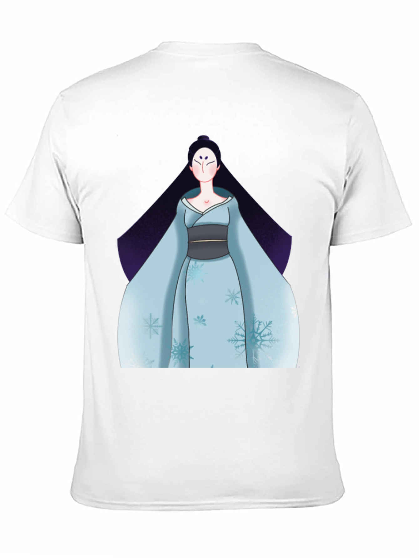 Black Black T-Shirt with Anime Winter Kimono Design view 11