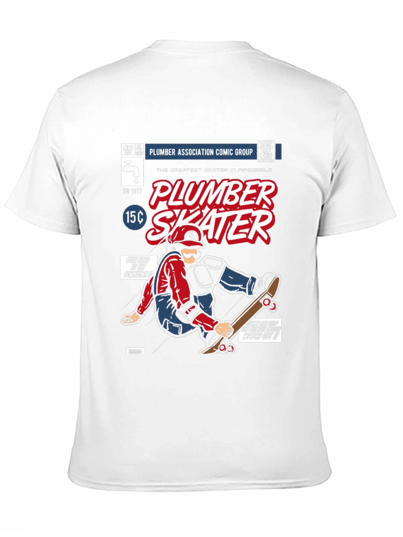Black Plumber Skater Comic T-Shirt - Black Cotton Graphic Tee view 11