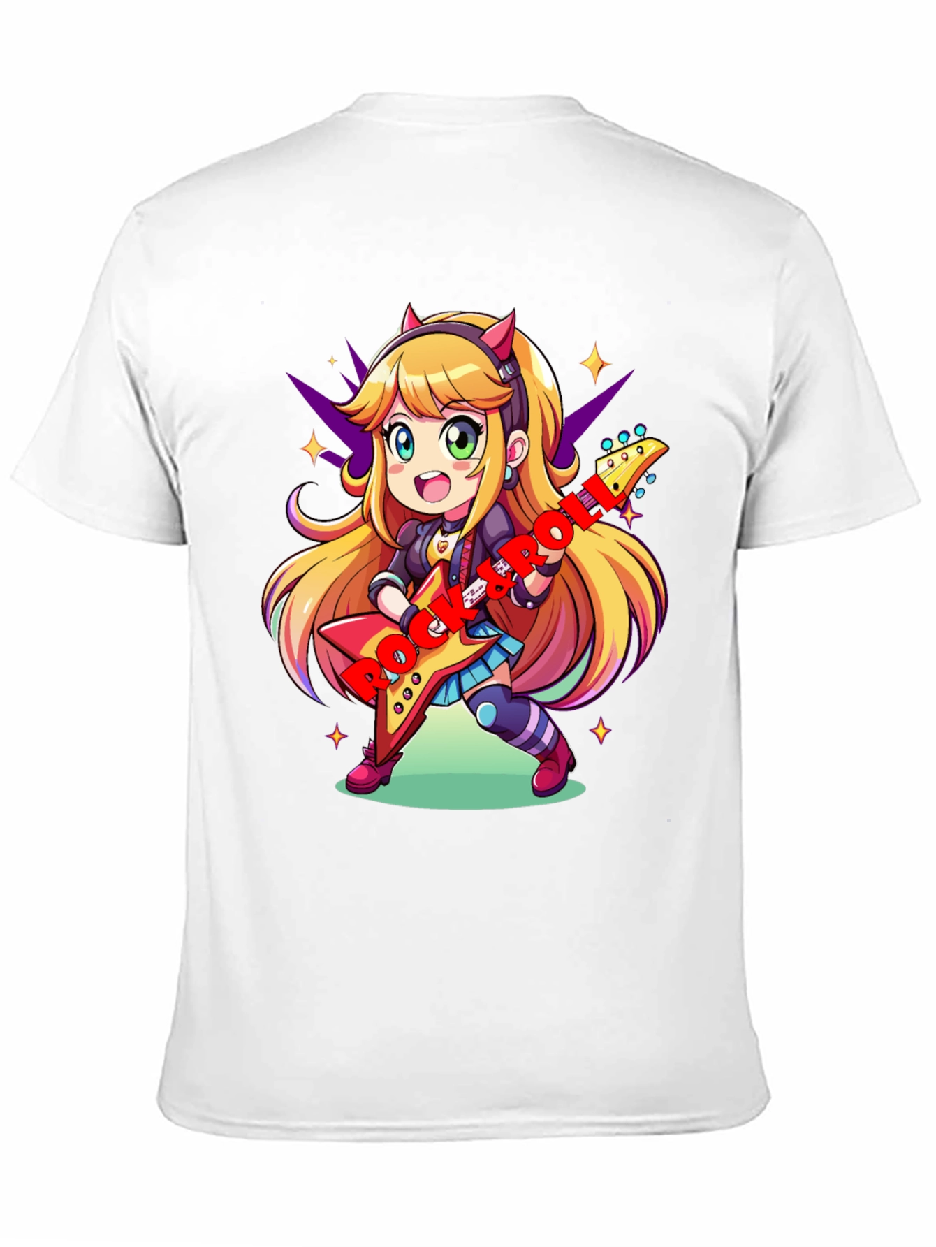 Black Anime Girl Guitarist Black T-Shirt view 11
