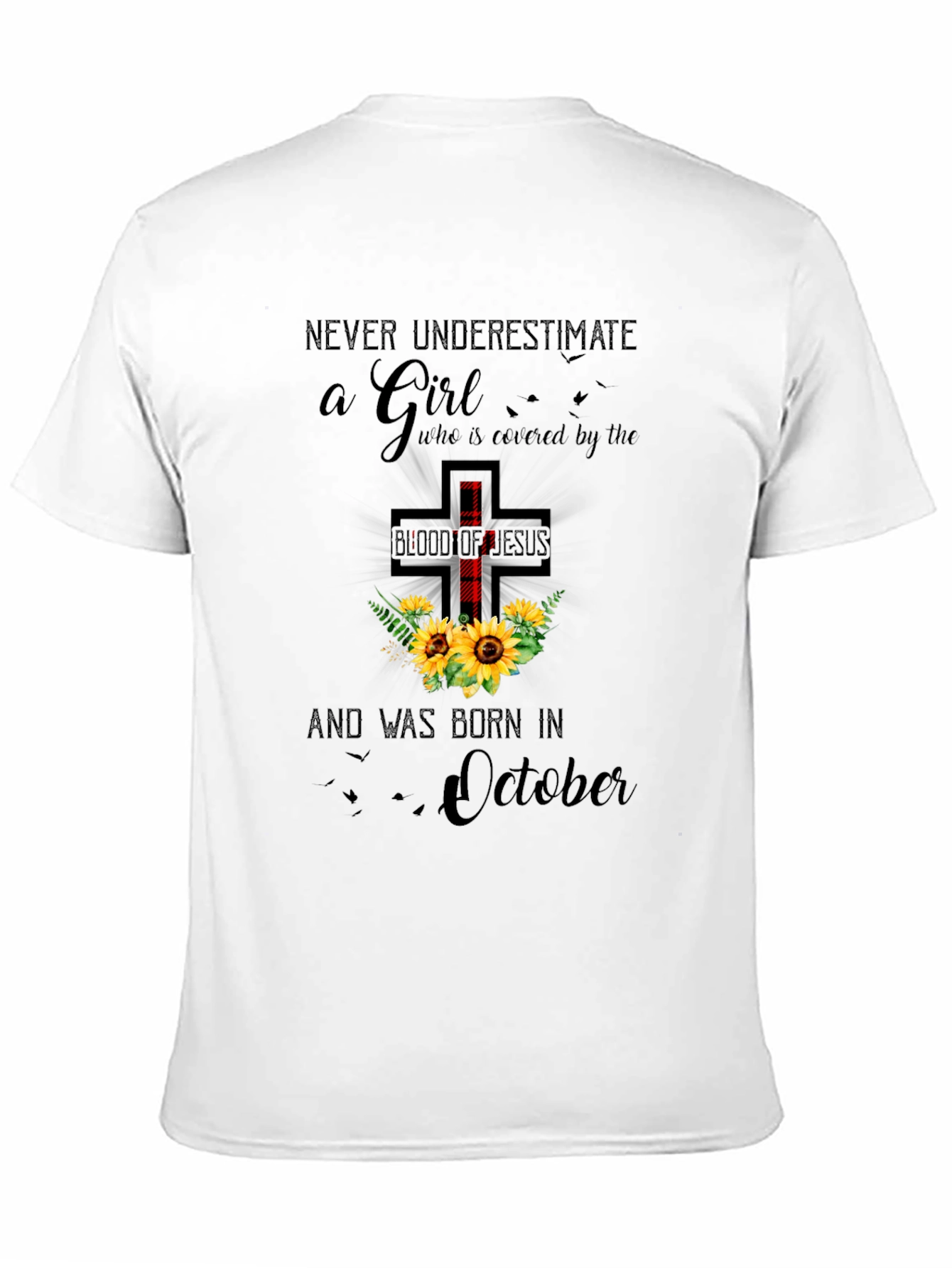 Black Never Underestimate a Girl Born in October T-Shirt view 11