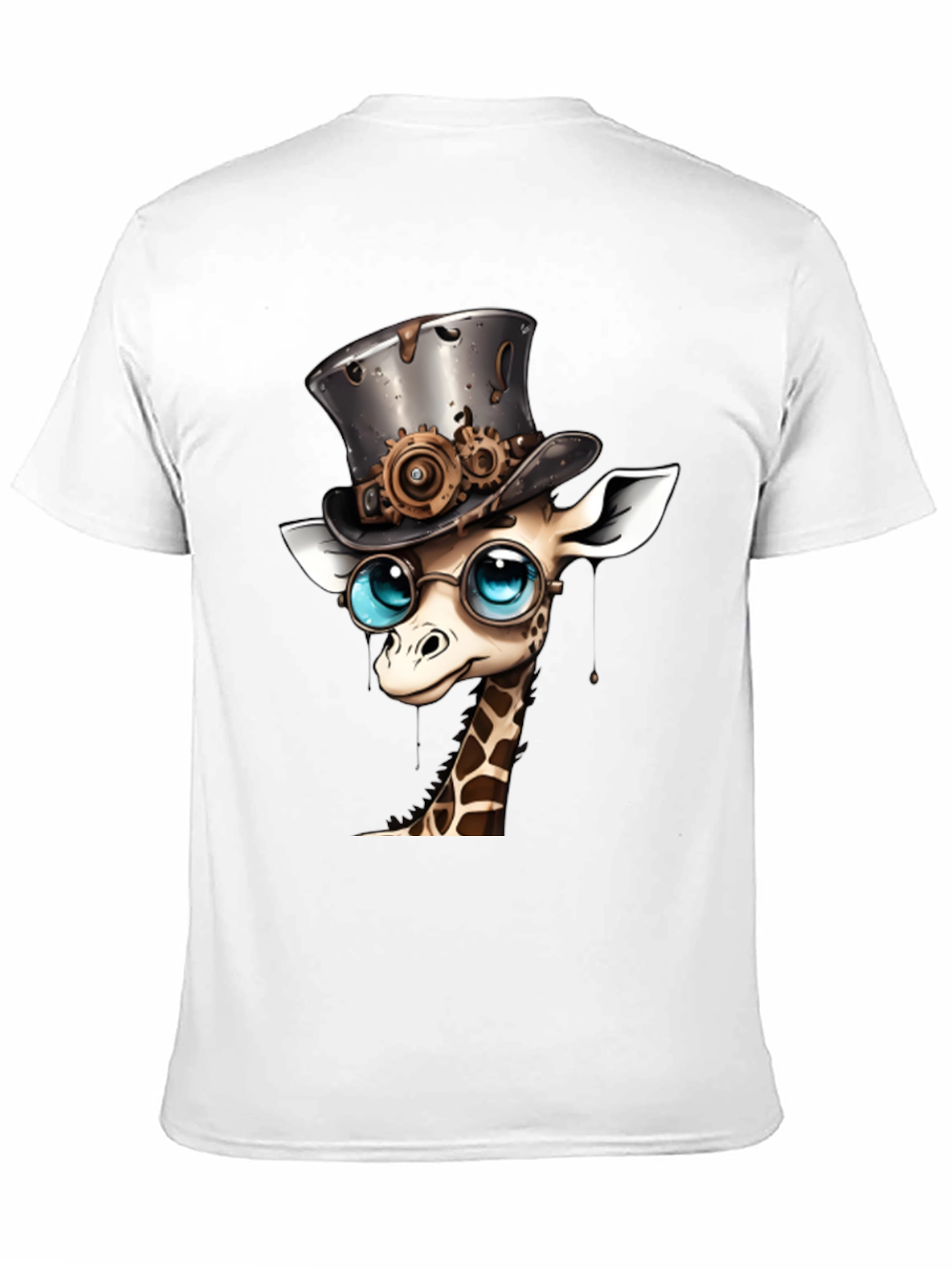 Black Steampunk Giraffe T-Shirt - Whimsical Animal Top view 11
