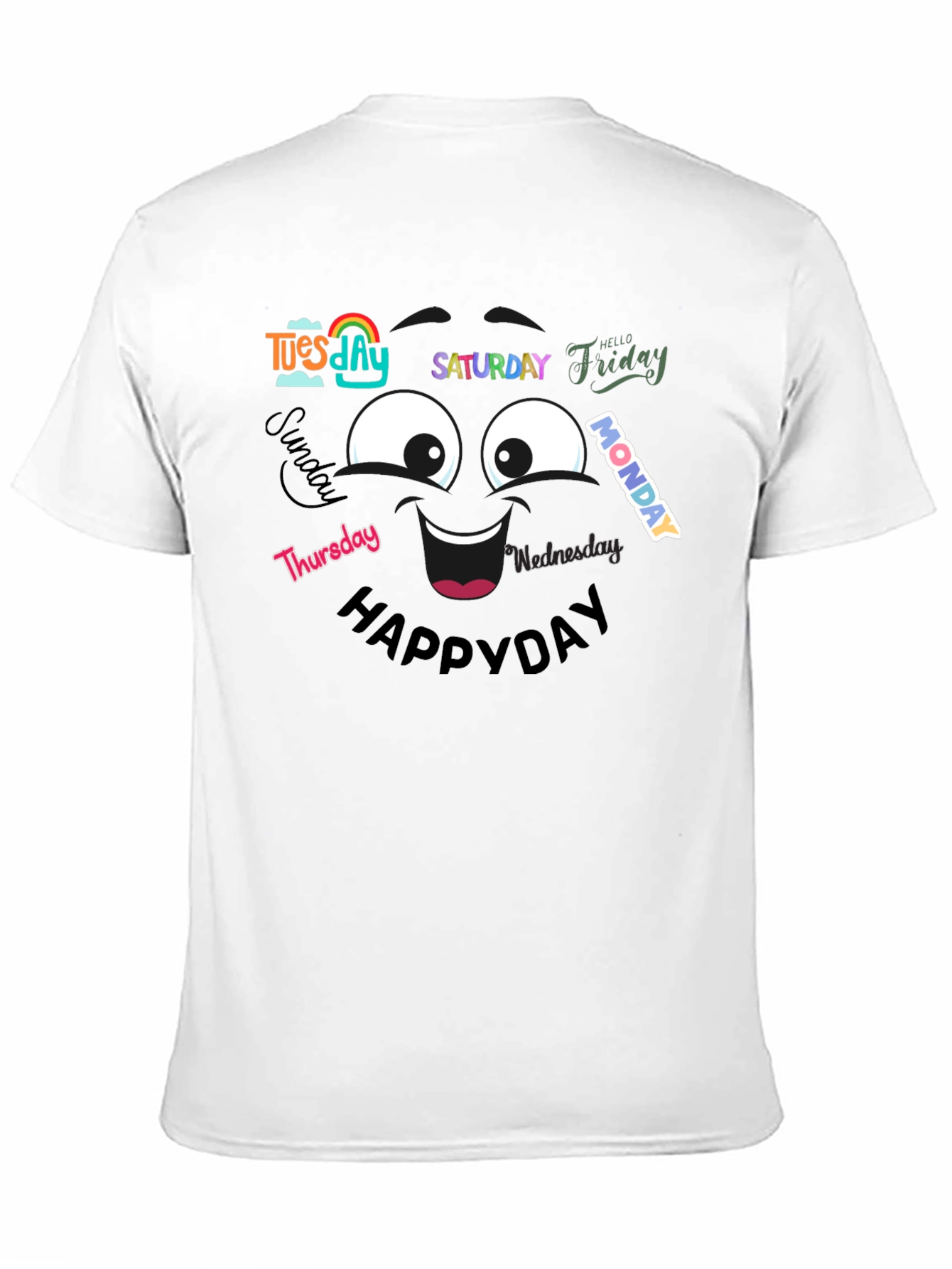 Black Happy Days of the Week T-Shirt - Black Cotton Tee view 11