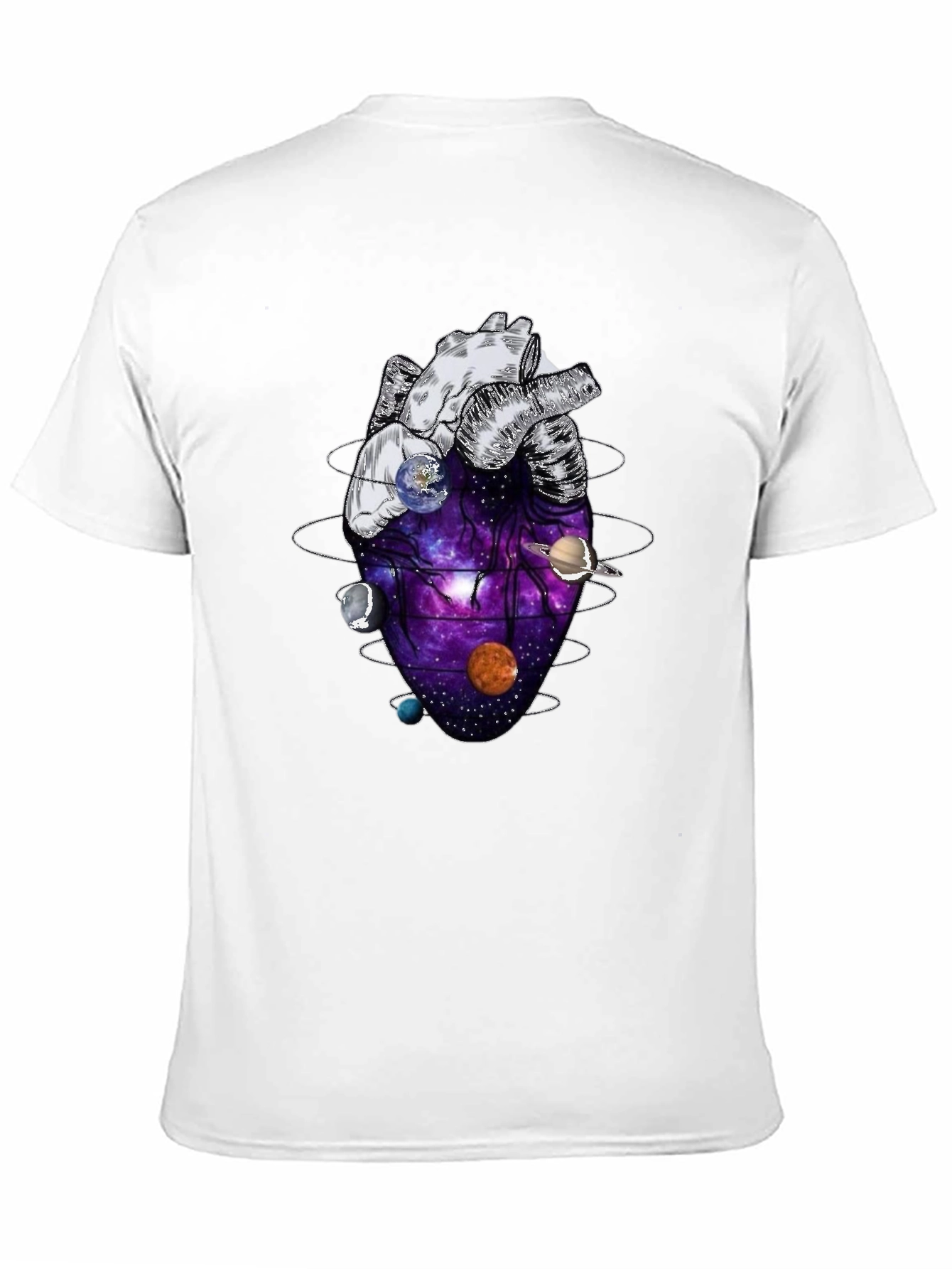 Black Anatomical Heart Planets Universe Men's T-Shirt view 11