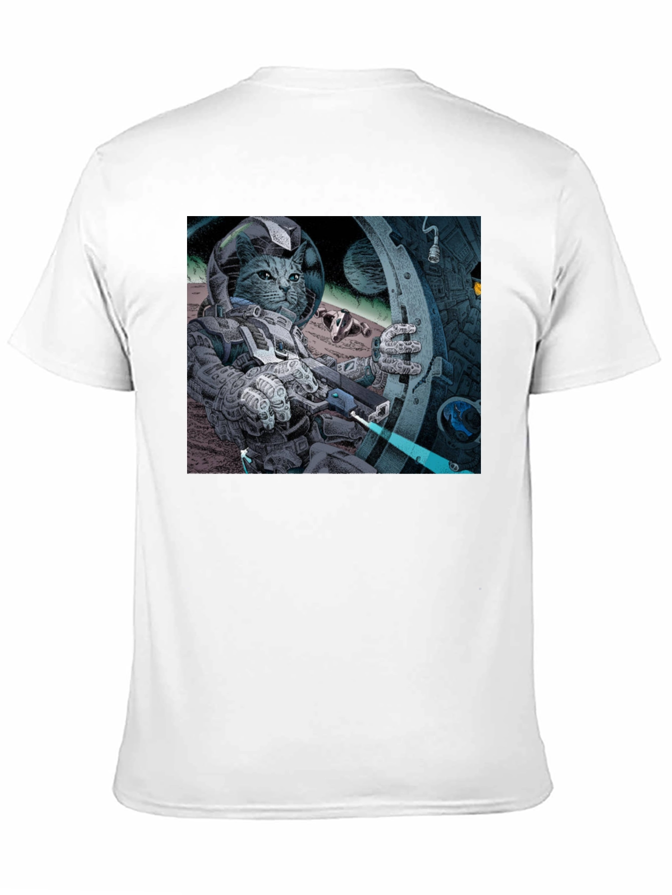Black Cosmic Cat Astronaut T-Shirt - Cool Graphic Tee view 11
