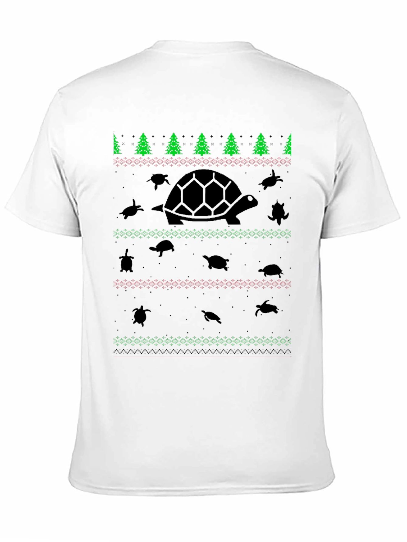 Black Turtle Christmas Pattern Black T-Shirt view 11