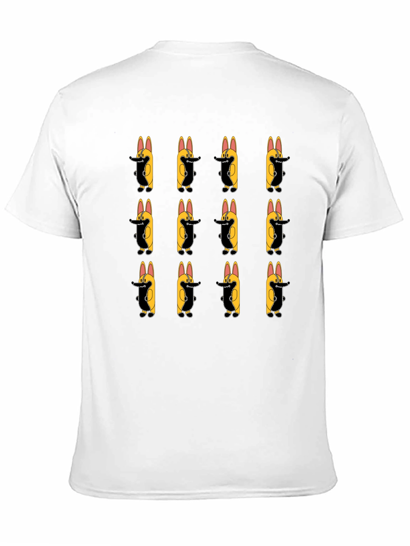 Black Cartoon Corgi Pattern Black T-Shirt view 11