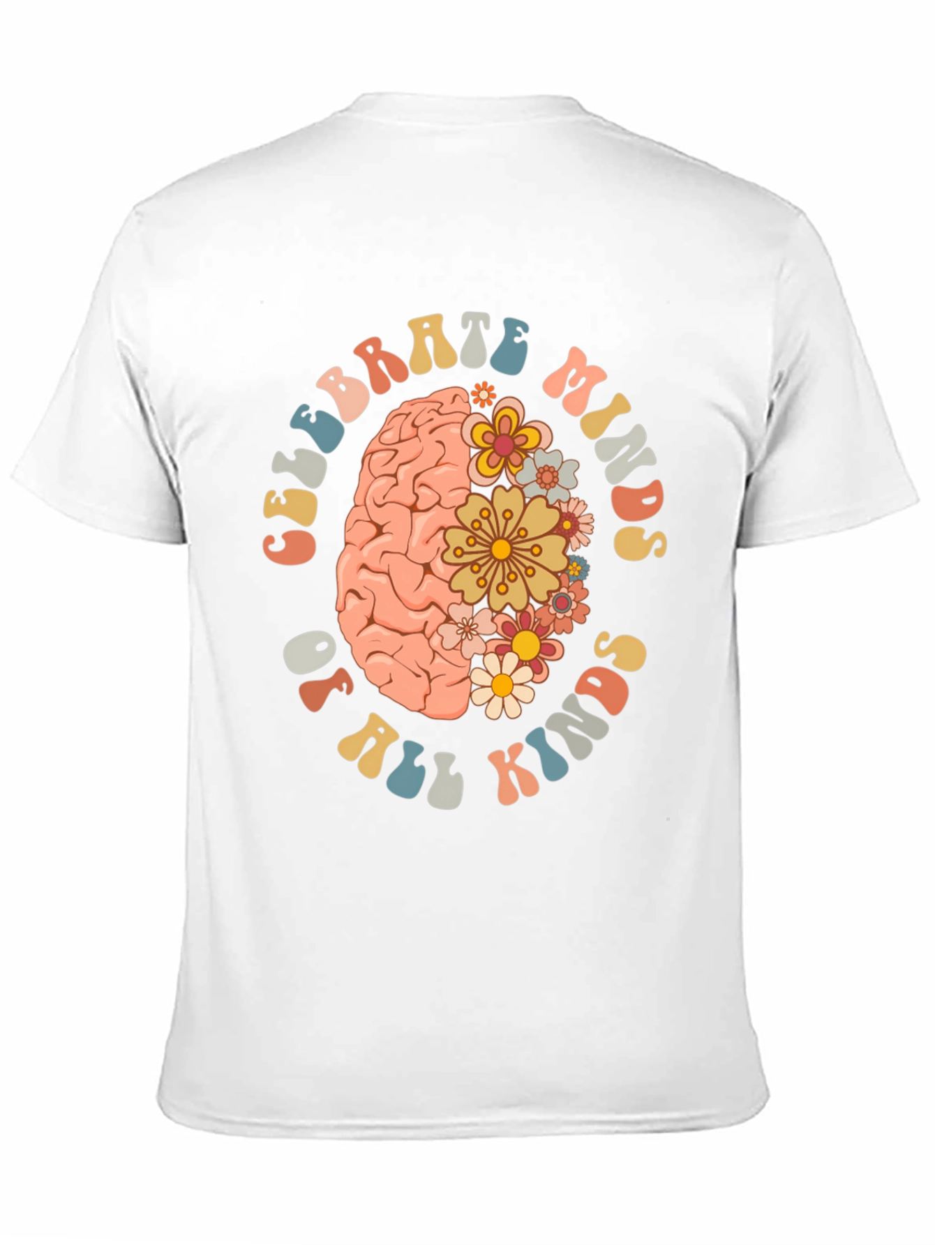 Black Celebrate Minds T-Shirt - Floral Brain Design view 11