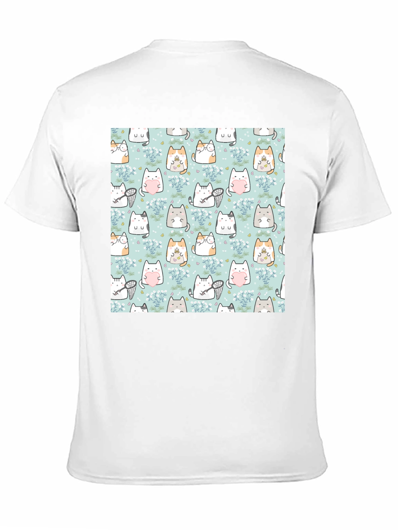 Black Cute Cat Pattern T-Shirt | Black view 11