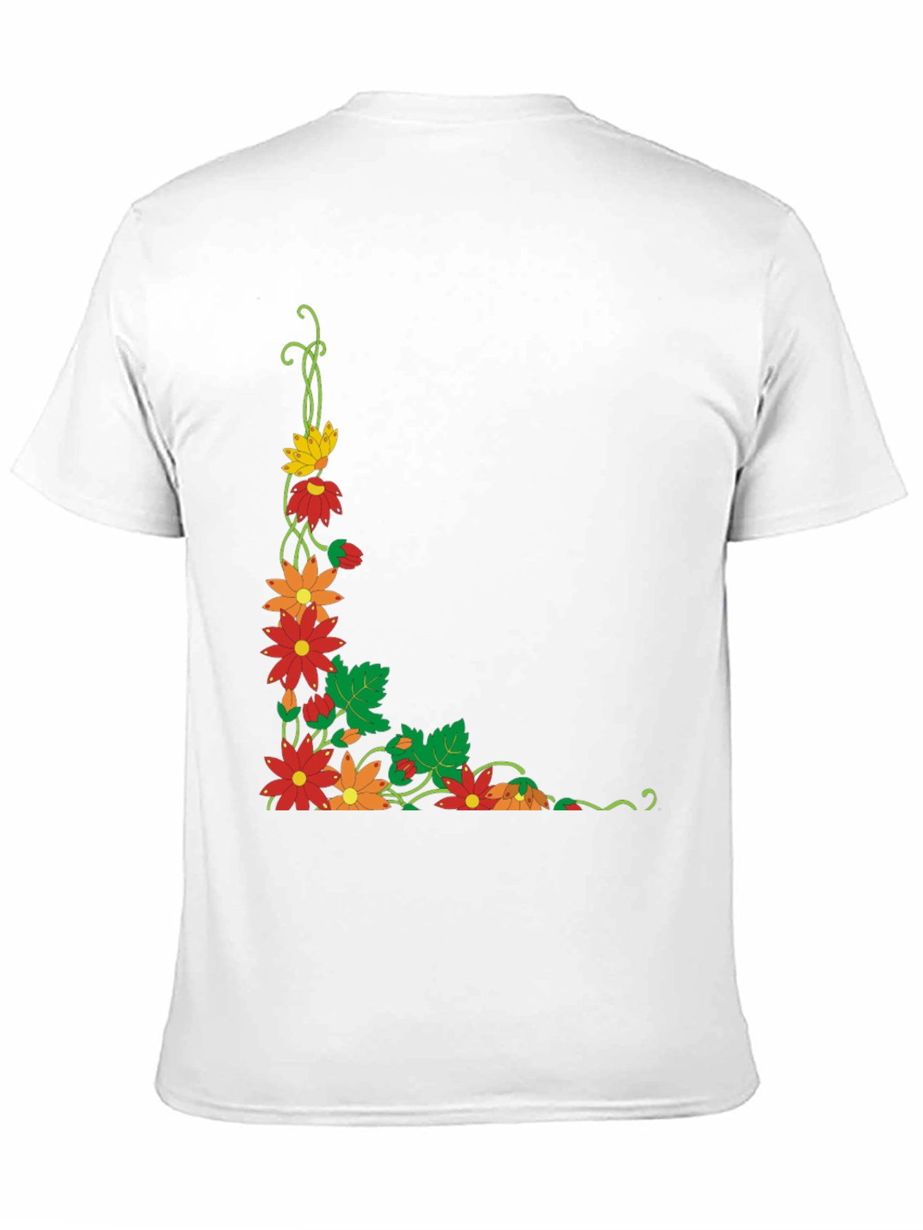 Black Floral Corner Design Black T-Shirt view 11