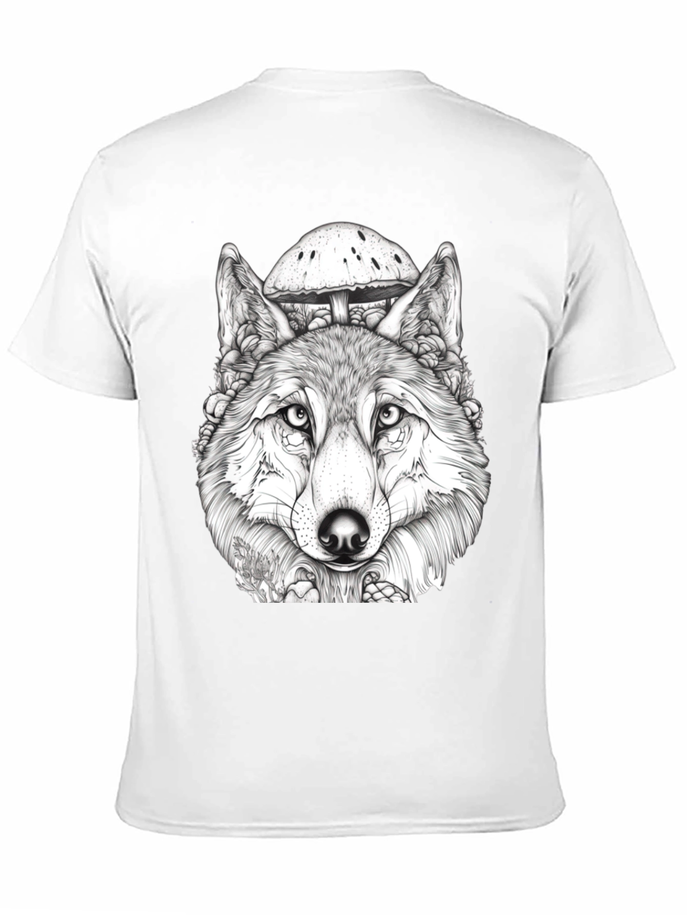 Black Wolf & Mushroom Graphic Tee - Unisex Black T-Shirt view 11