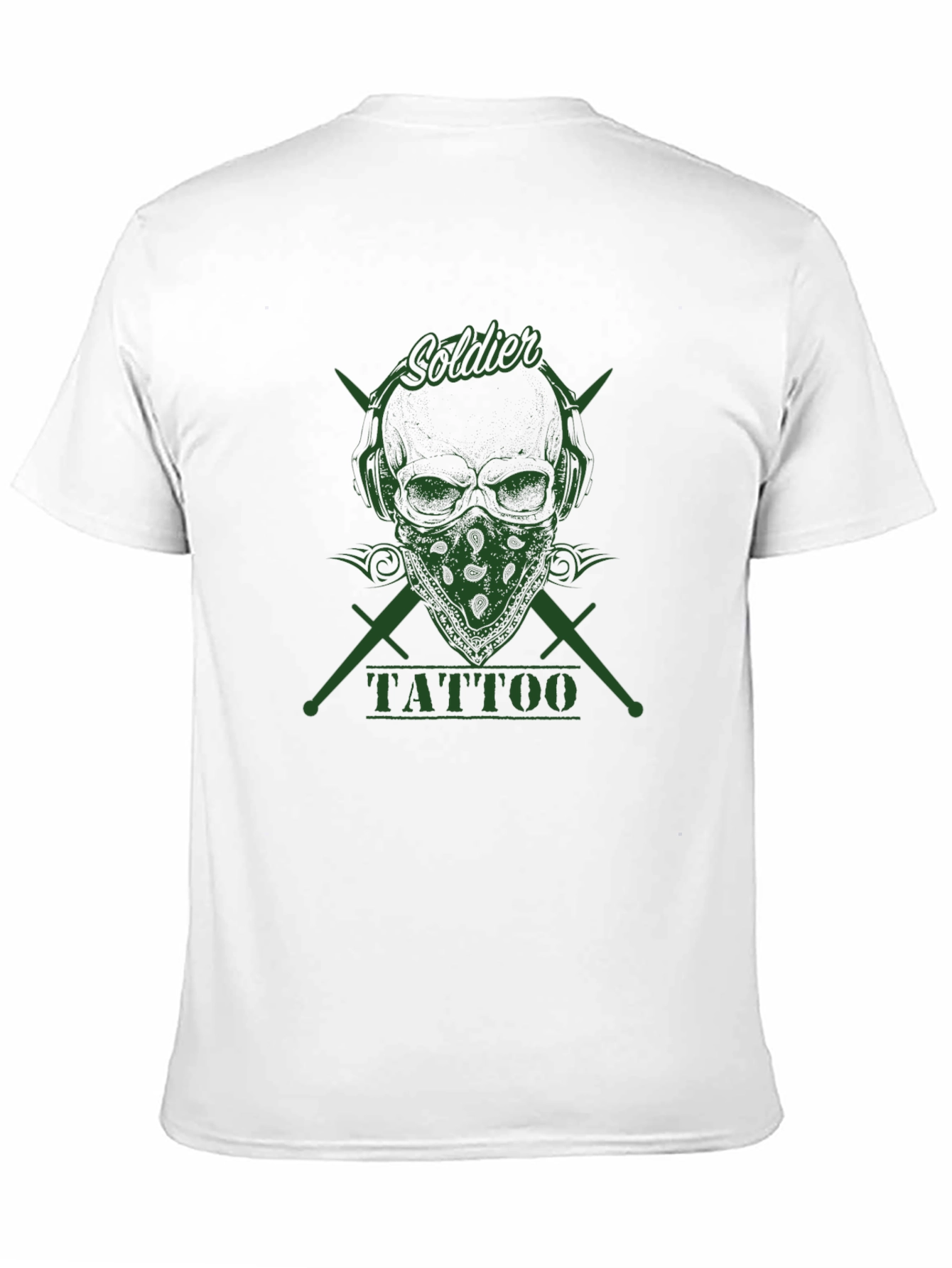 Black Skull Tattoo Graphic Tee - Soldier Design - Men's Black T-Shirt view 11