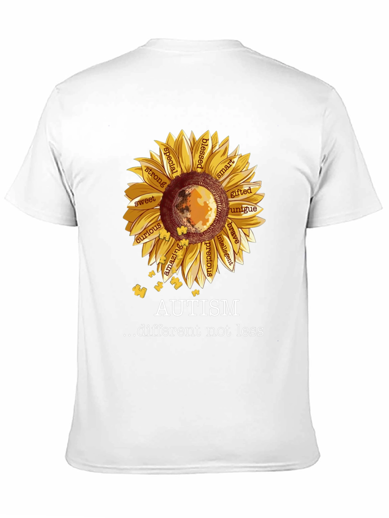 Black Autism Awareness Sunflower T-Shirt view 11