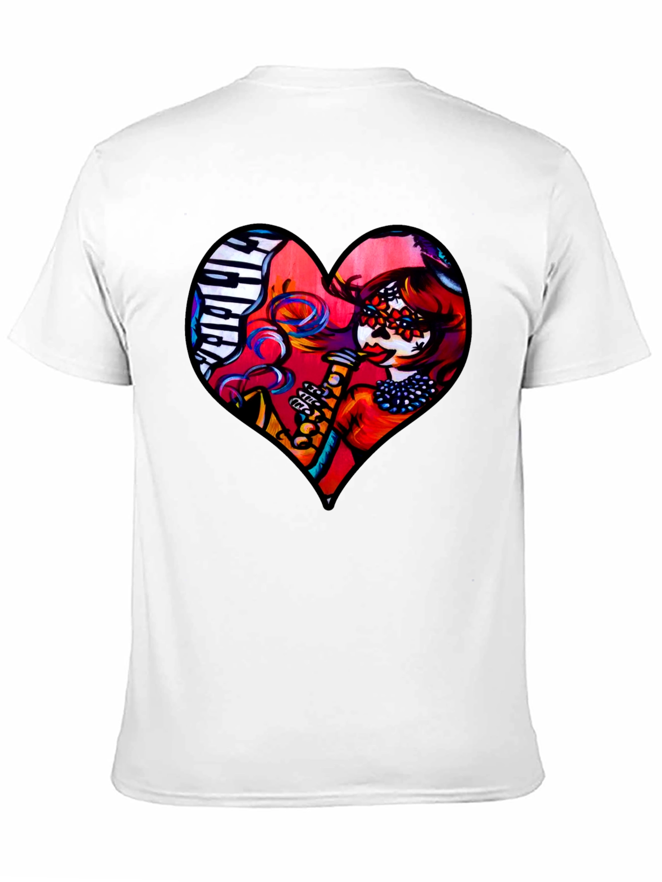 Black Heart Shaped Dia de Los Muertos T-Shirt view 11