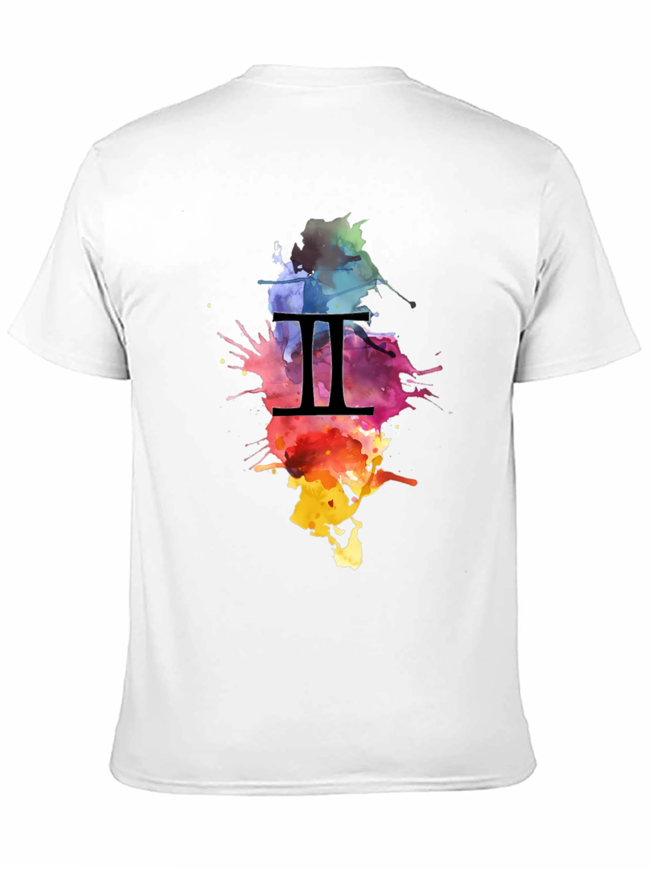 Black Gemini Zodiac Watercolor Splatter Black T-Shirt view 11