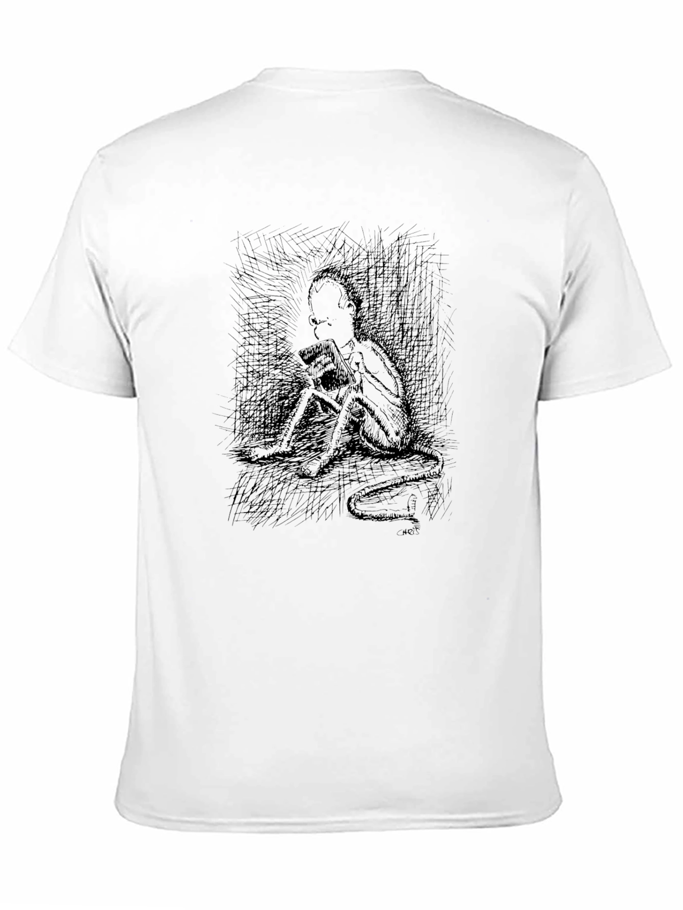 Black Eerie Sketch Print Black T-Shirt view 11