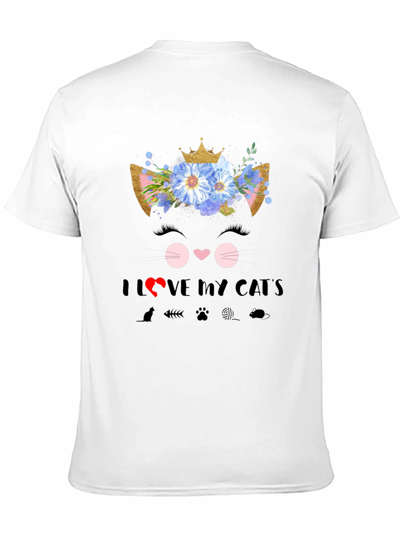 Black I Love My Cat T-Shirt - Floral Cat Design view 11