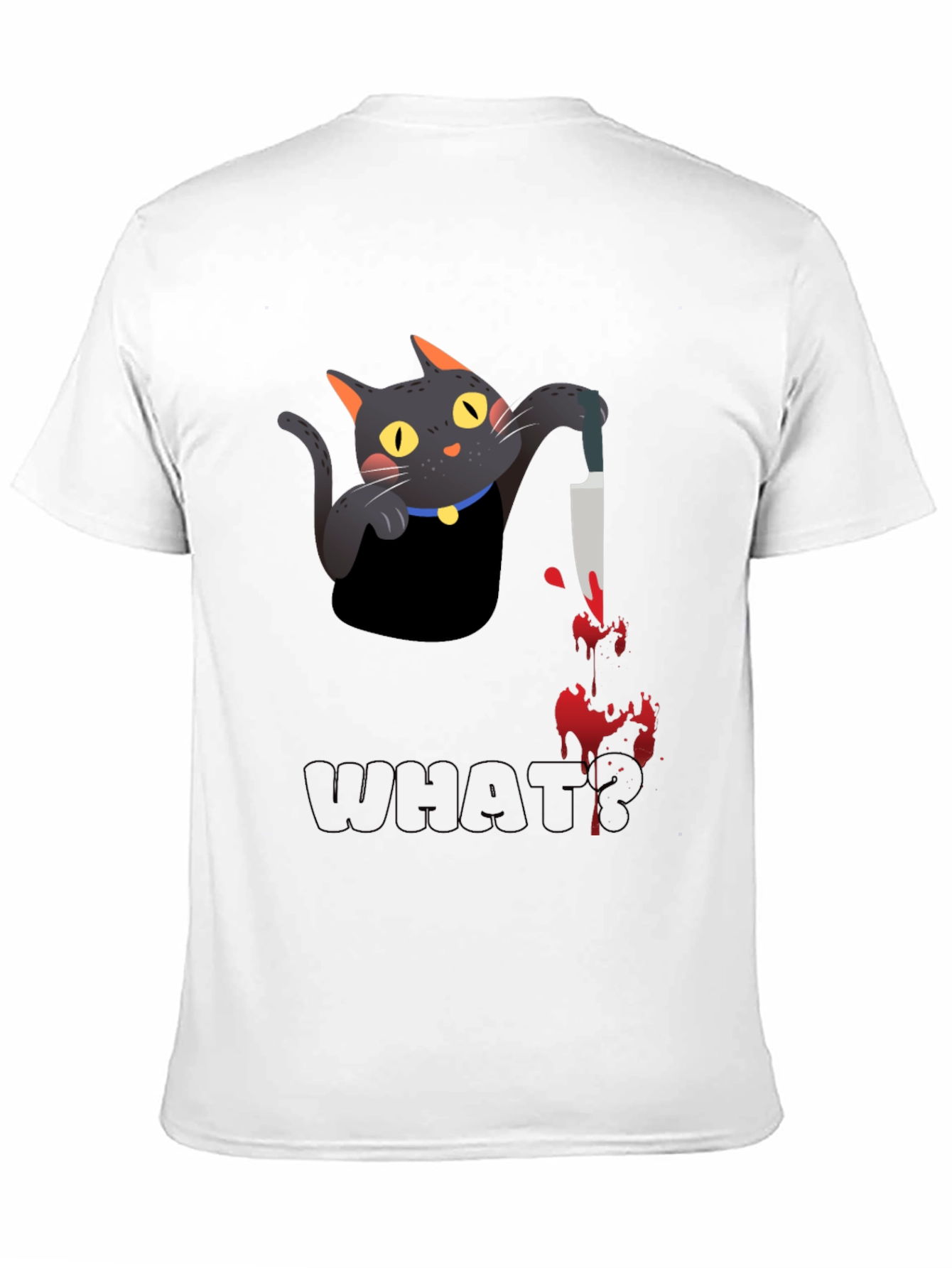 Black Cat With Knife Black T-Shirt - What? view 11