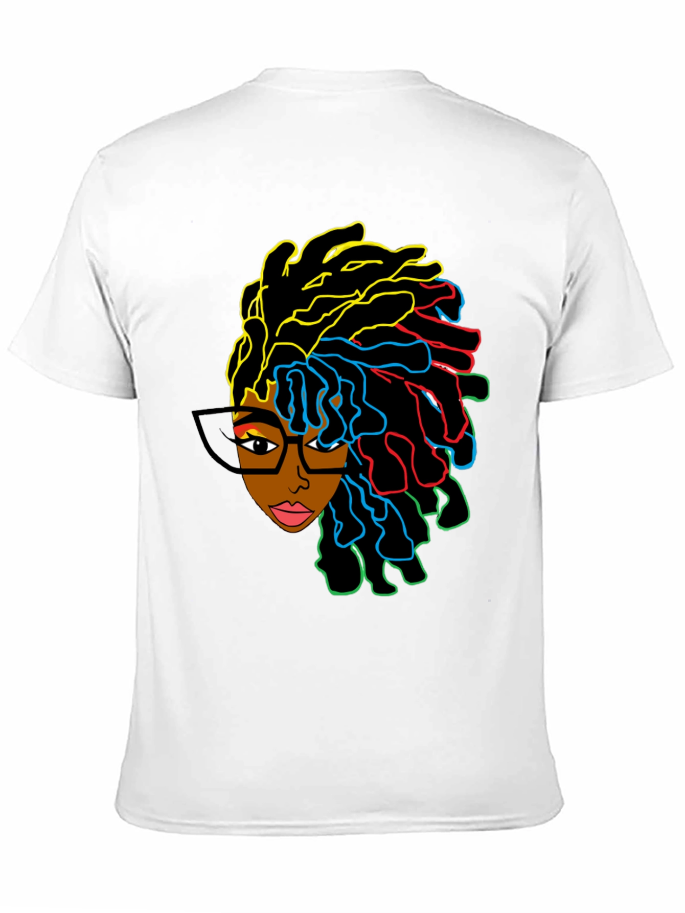 Black Stylish Graphic Tee - Afro Woman with Colorful Dreadlocks view 11