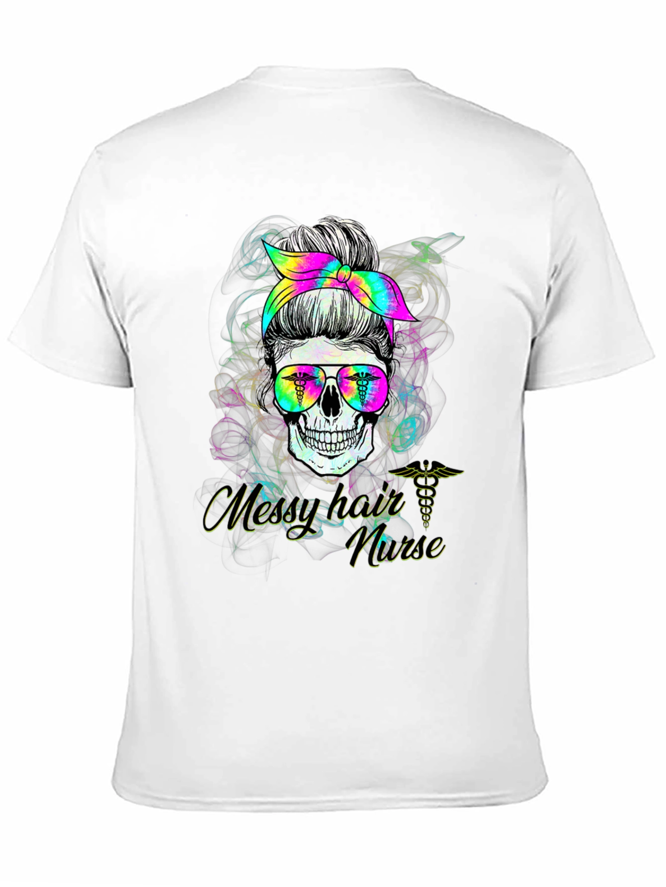 Black Messy Hair Nurse Skull T-Shirt view 11