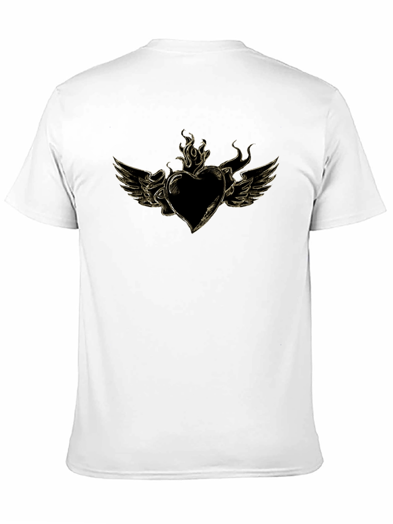 Black Men's Black T-Shirt with Heart and Wings Graphic view 11