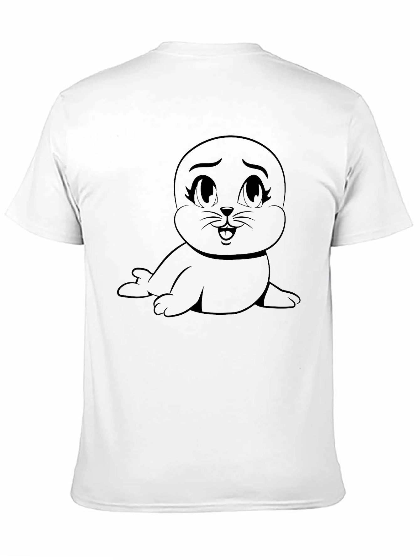 Black Cute Seal Cartoon Black T-Shirt view 11