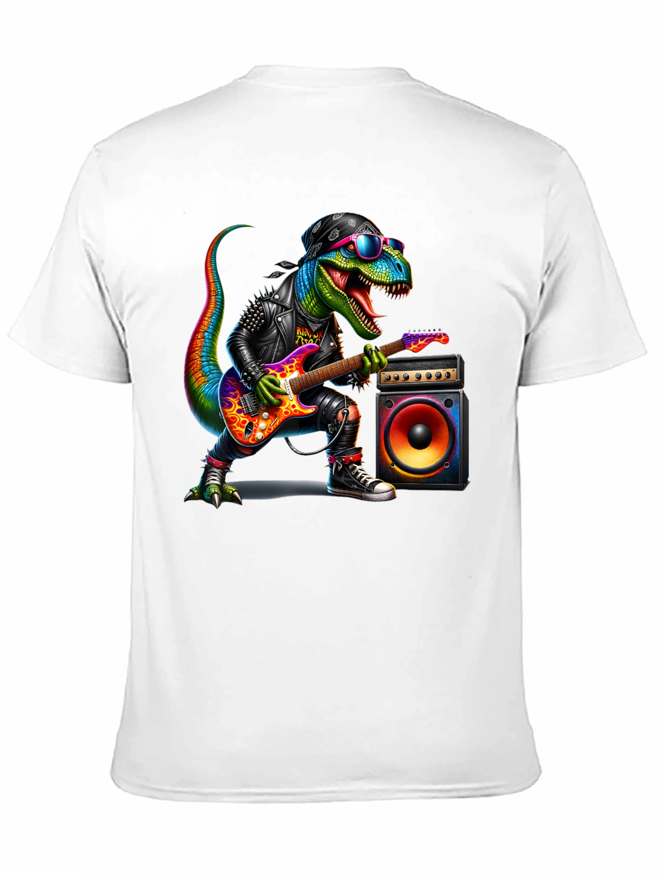 Black Rockin' Rex T-Shirt - Dinosaur Guitarist view 11