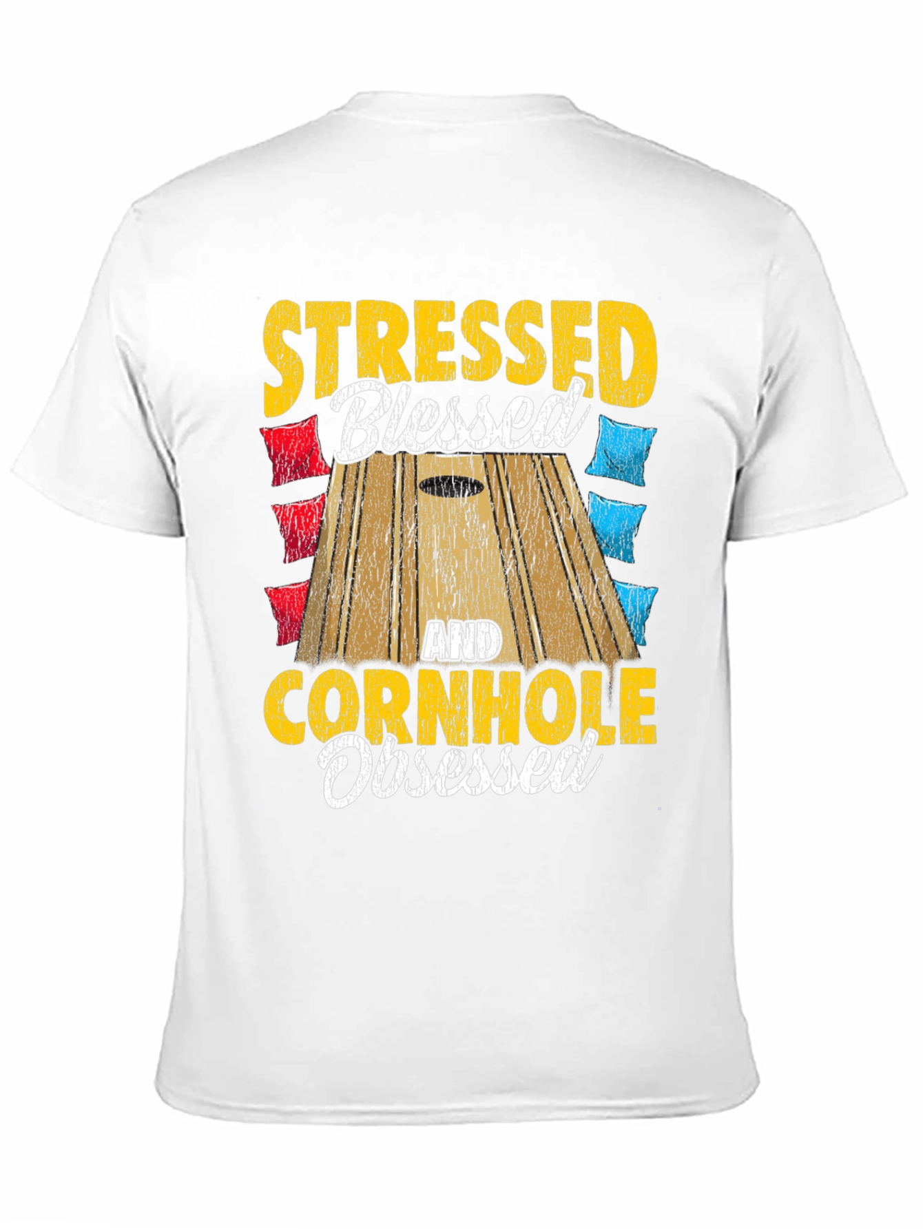 Black Stressed Blessed Cornhole Obsessed Graphic Tee view 11