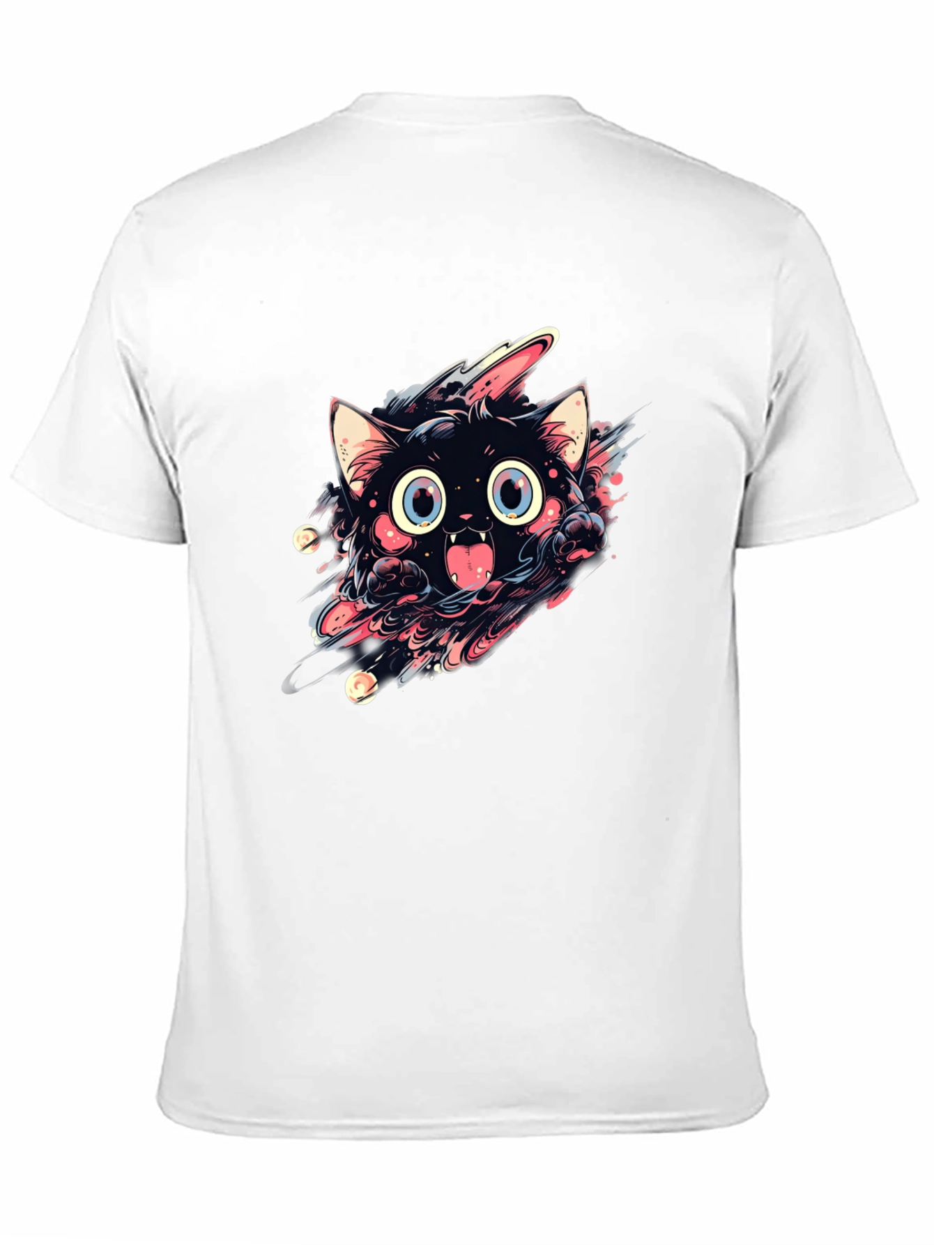 Black Cartoon Cat Graphic Black T-Shirt view 11