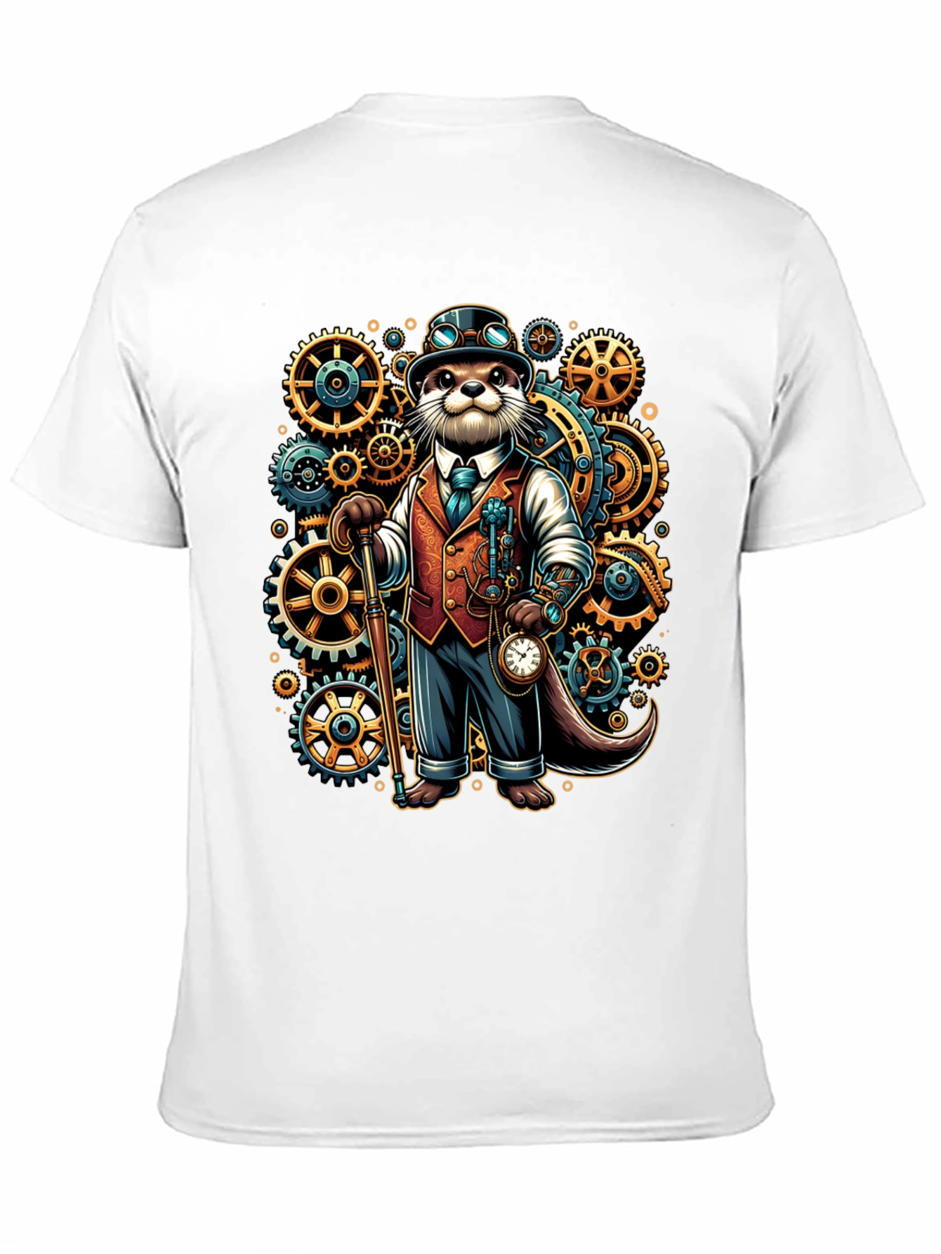 Black Steampunk Otter Graphic Tee view 11