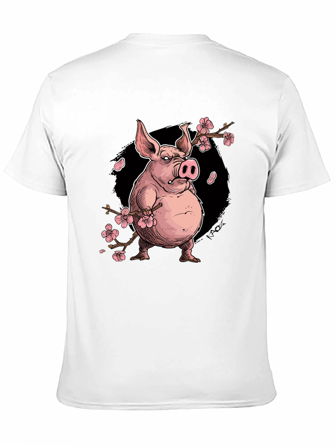 Black Pig with Cherry Blossoms Graphic T-Shirt view 11