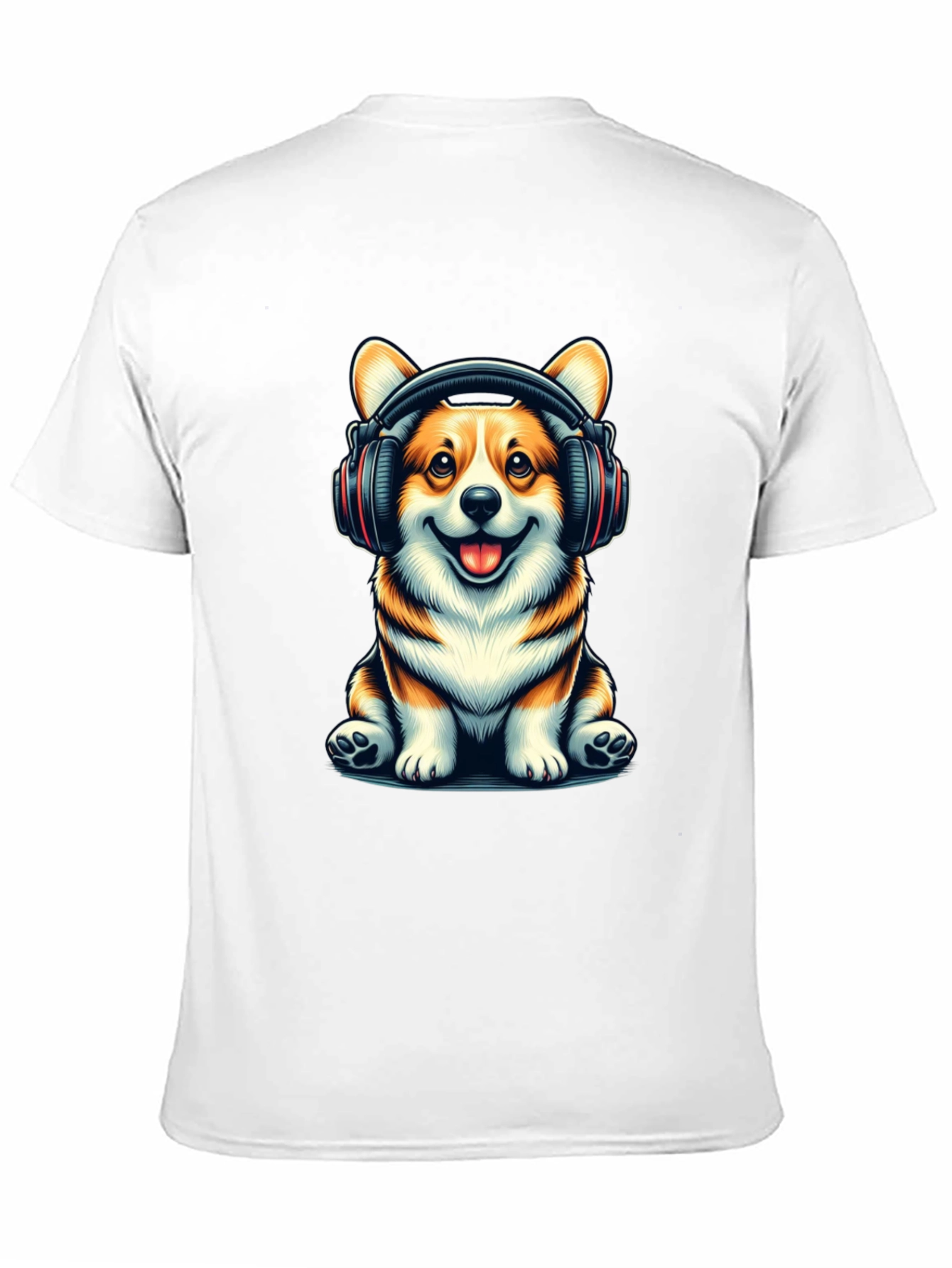 Black Corgi Headphones Graphic T-Shirt view 11
