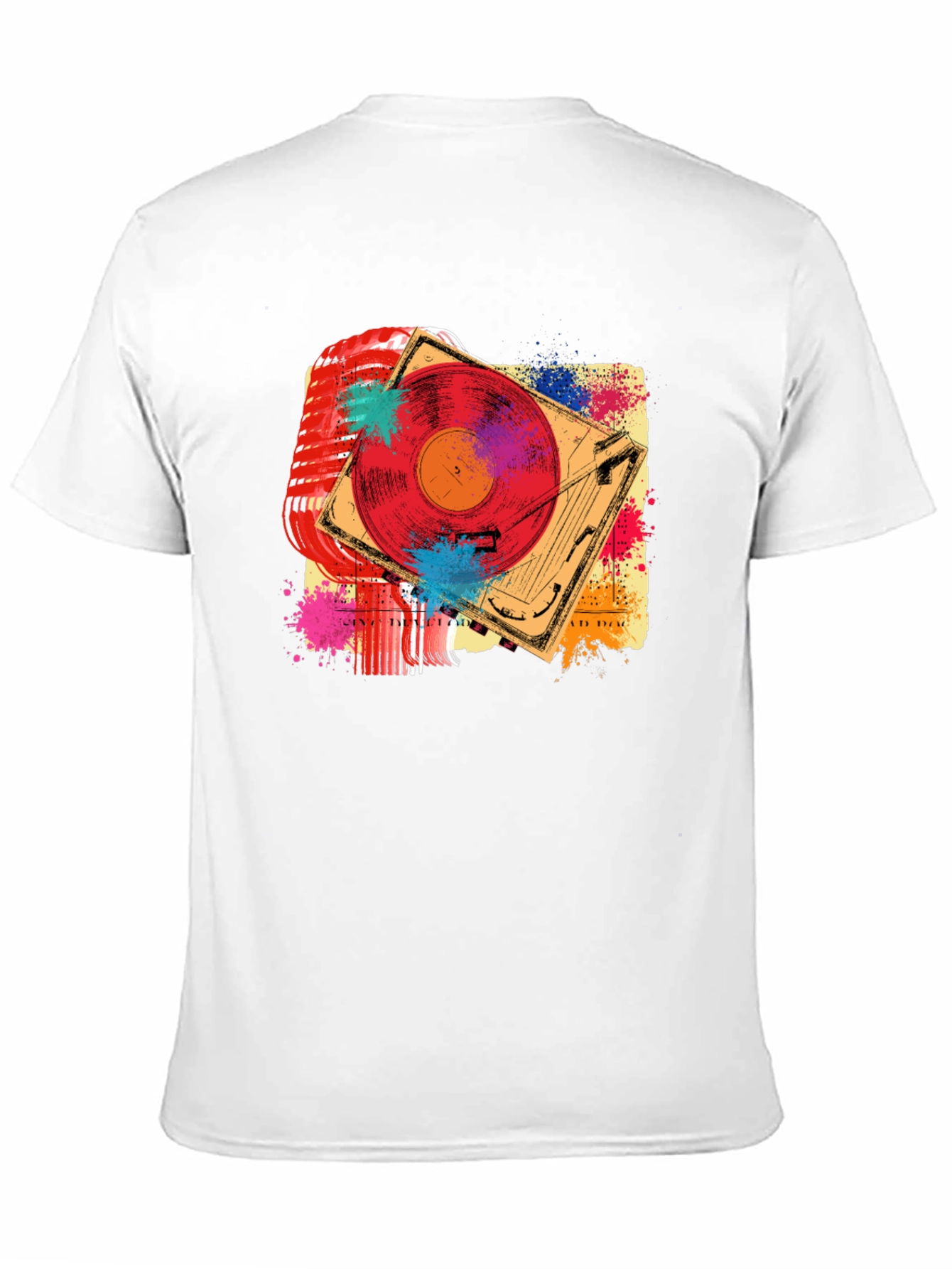 Black Retro Music T-Shirt - Microphone & Turntable Design view 11