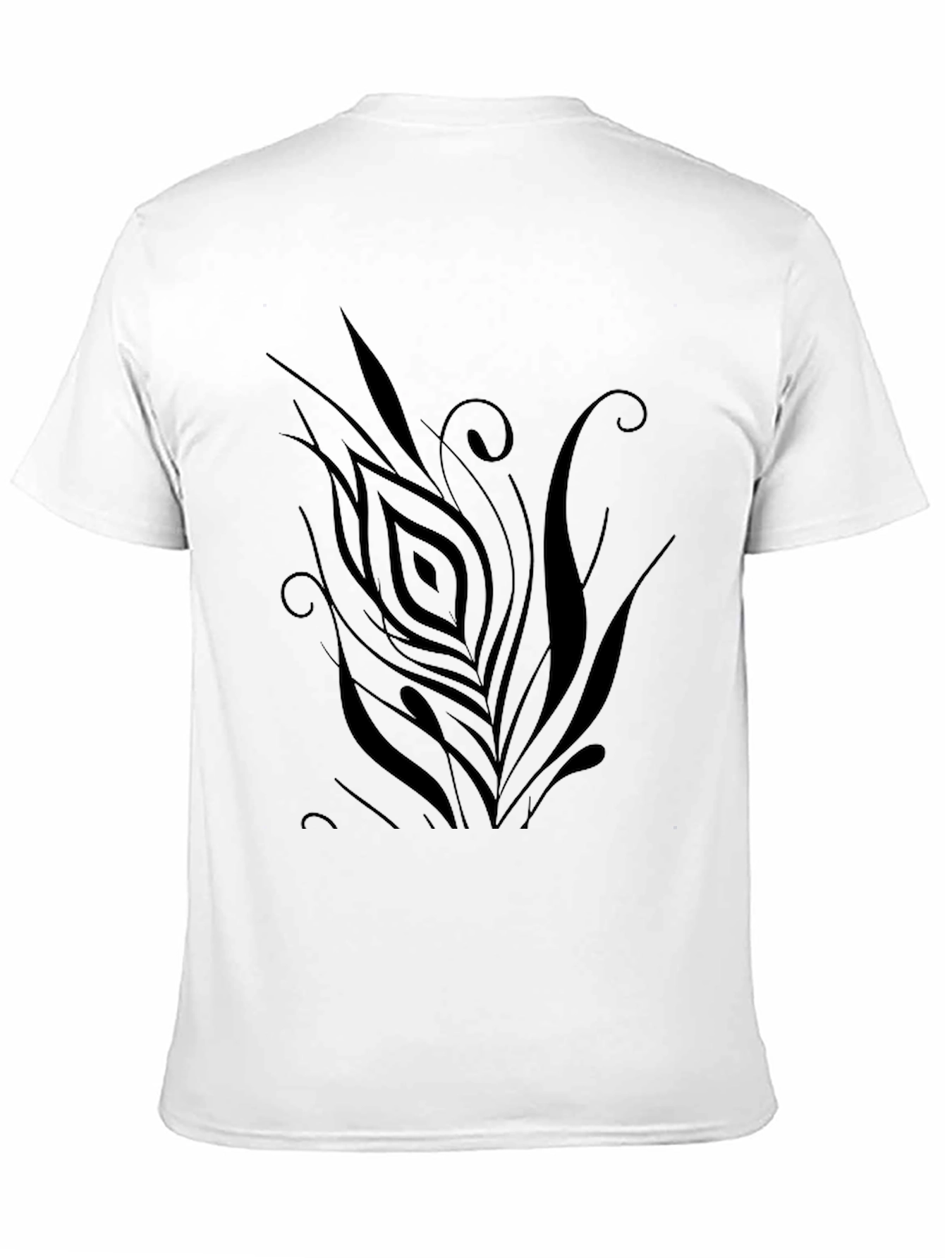 Black Men's Black T-Shirt with Abstract Feather Design view 11