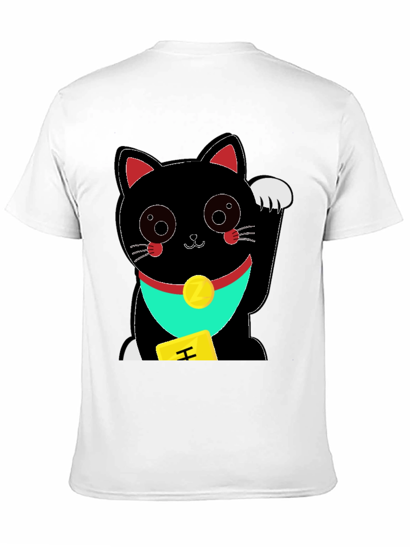 Black Lucky Cat Graphic Tee - Soft Black Cotton T-Shirt view 11