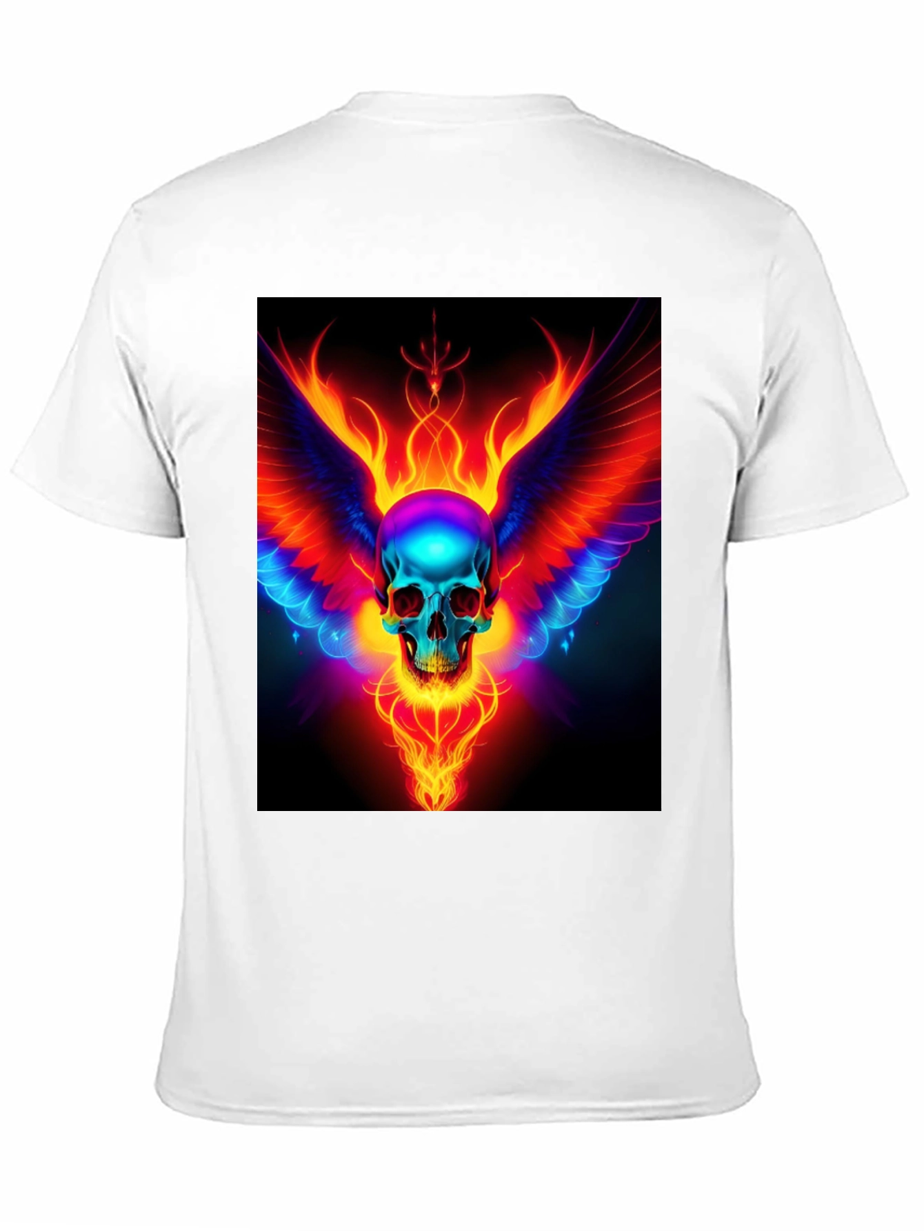 Black Flaming Skull Wings Graphic Black T-Shirt view 11